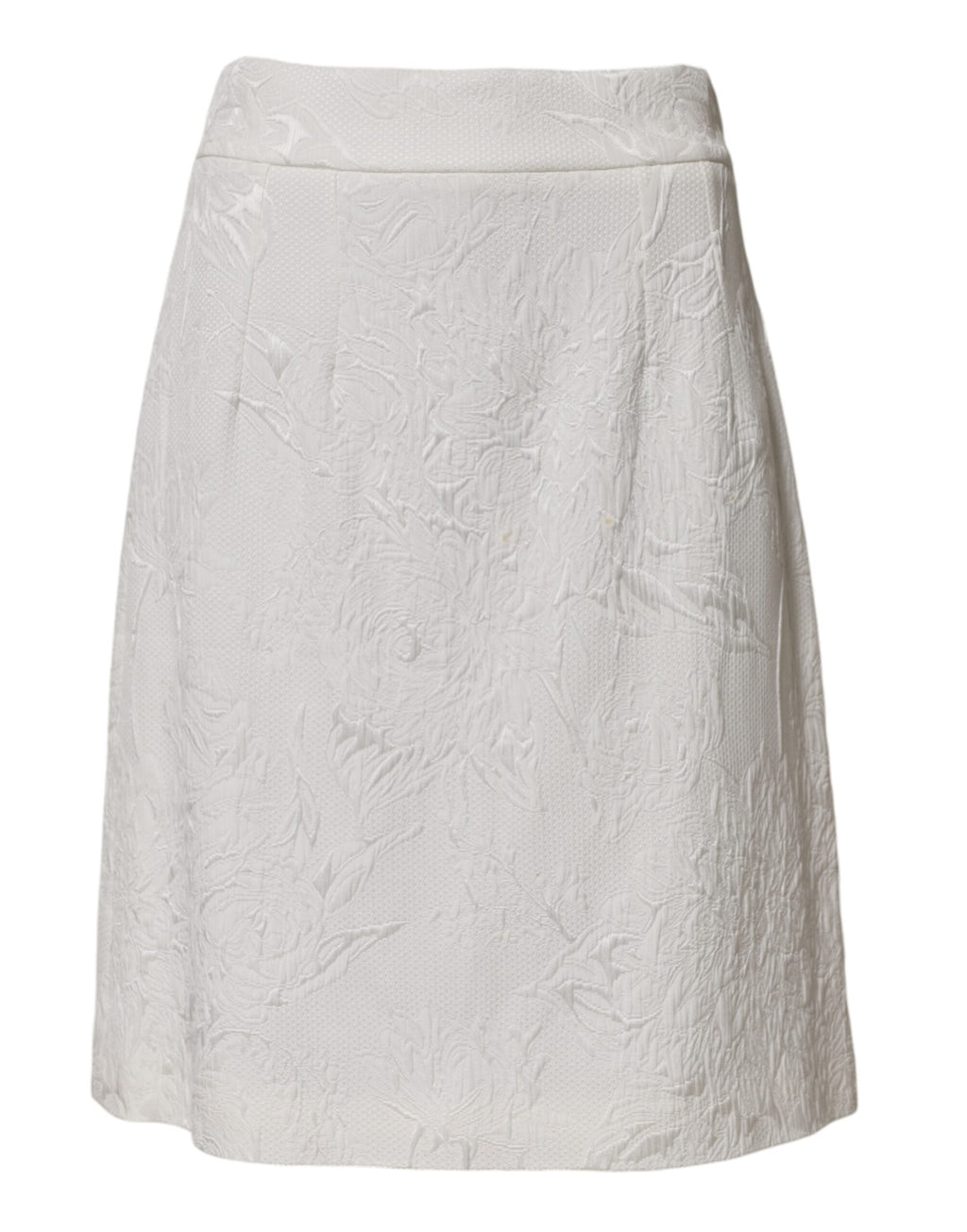 Jupe longue blanche à fleurs en brocart Dolce & Gabbana, coupe évasée à taille haute, élégante et sophistiquée.