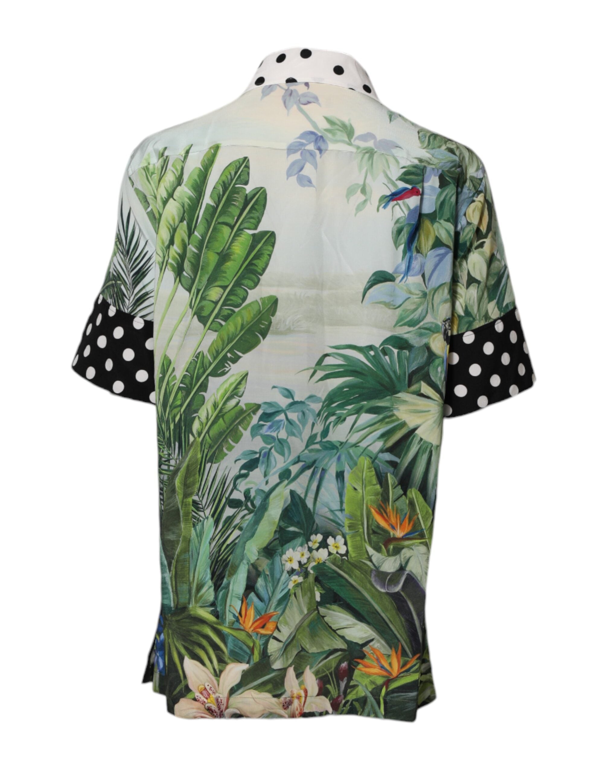 Chemise en soie Dolce & Gabbana à col, imprimé multicolore, élégante et fluide pour un style sophistiqué.