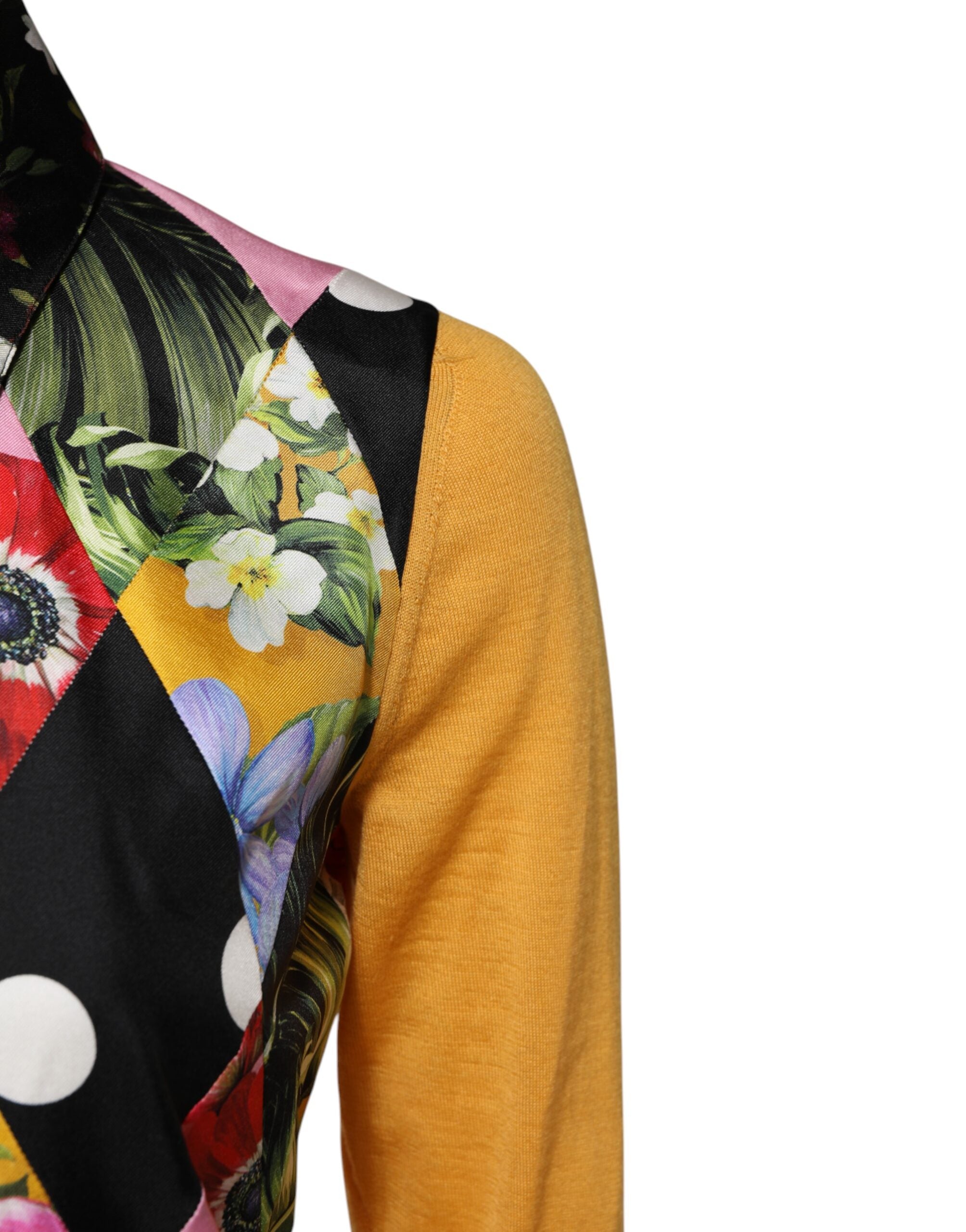 Polo à manches longues Dolce & Gabbana à fleurs multicolores, style élégant et coloré pour femme.
