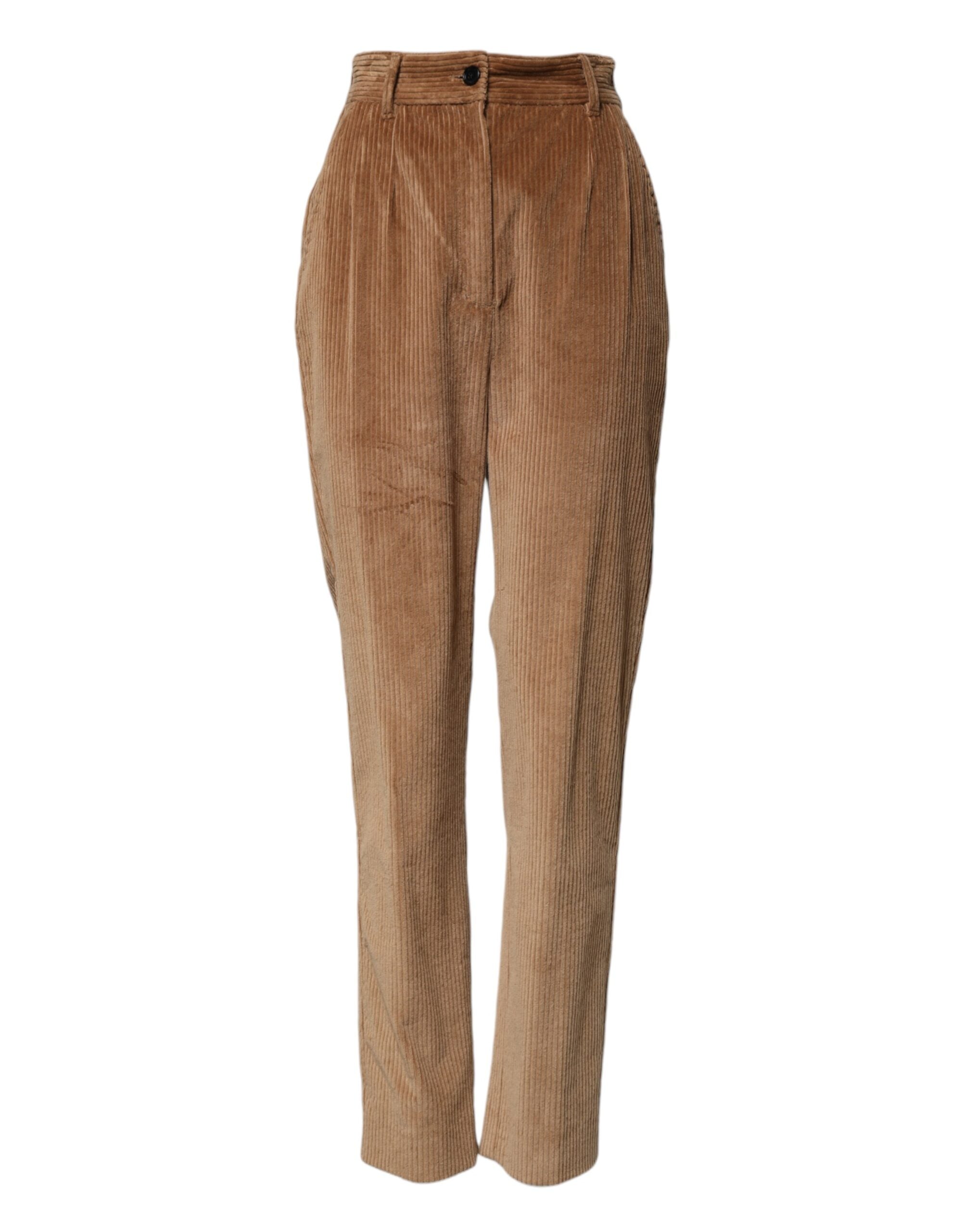 Pantalons marron en velours côtelé Dolce & Gabbana pour homme, coupe tapered, tissu en coton confortable, style élégant.