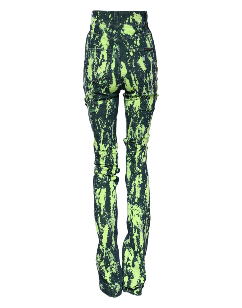 Jeans en jean taille haute Dolce & Gabbana avec éclaboussures de couleur verte, mode tendance et style élégant.