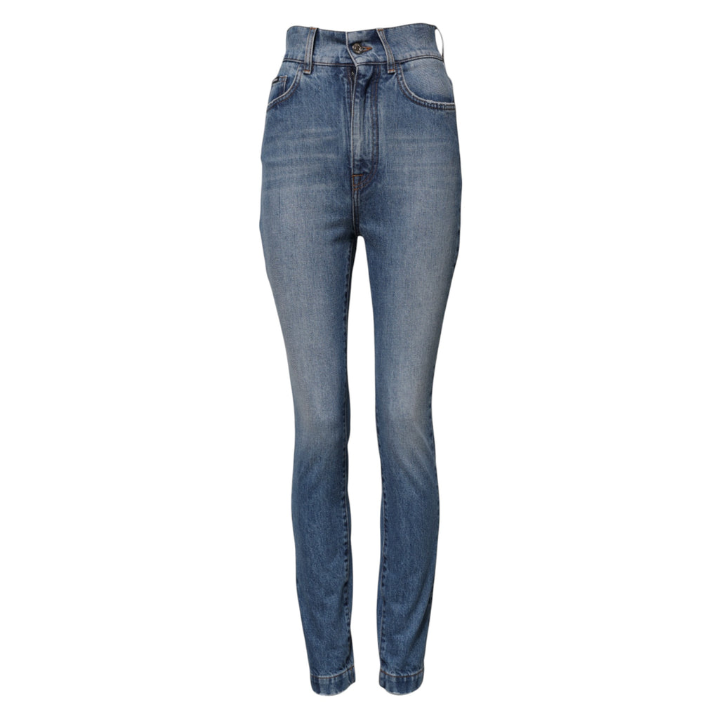 Jeans en denim skinny taille haute Dolce & Gabbana, bleu délavé, ajustés et modernes, visibles en gros plan.
