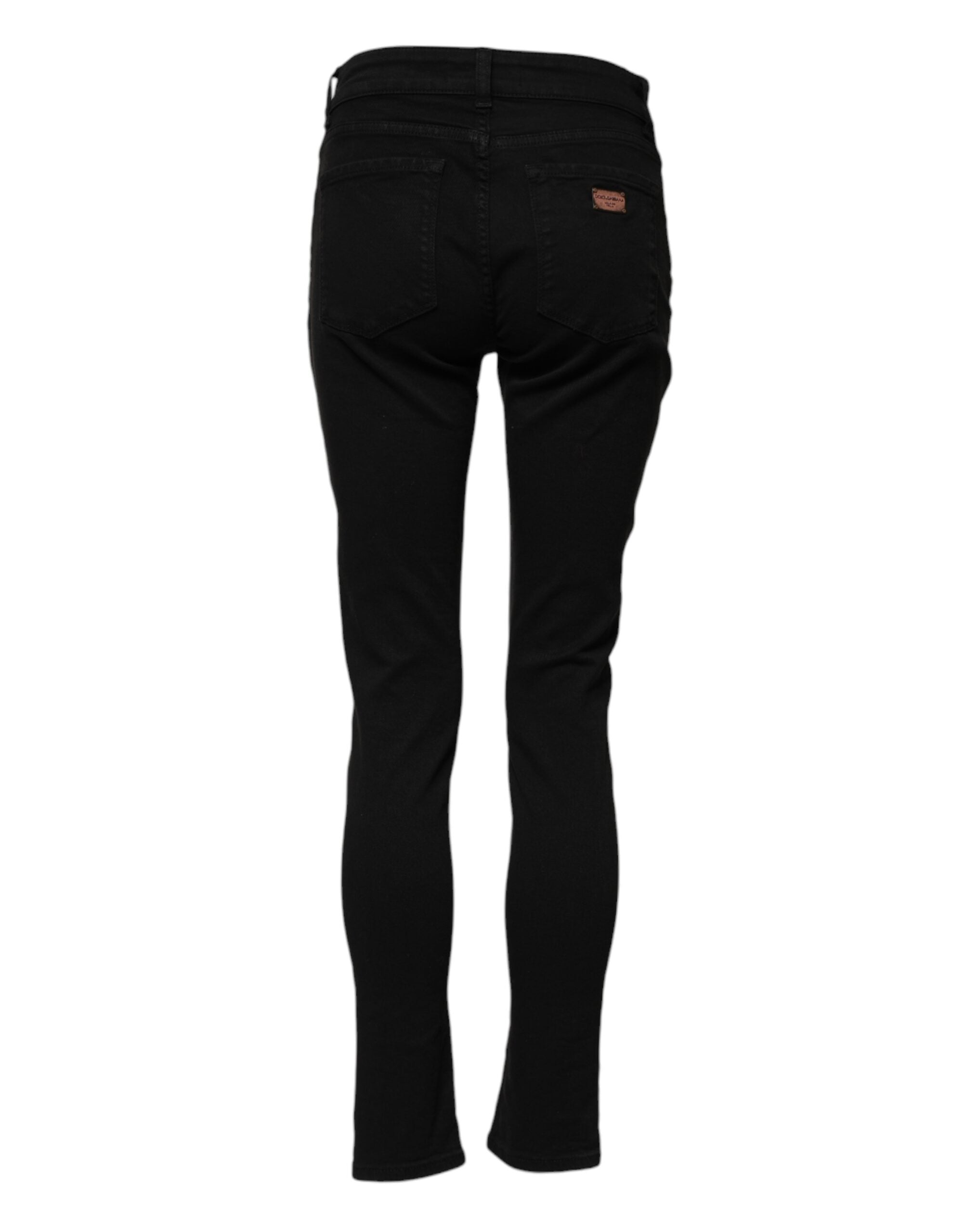 Jeans skinny en coton noir Dolce & Gabbana avec logo, taille mi-hauteur, coupe ajustée et détails denim.