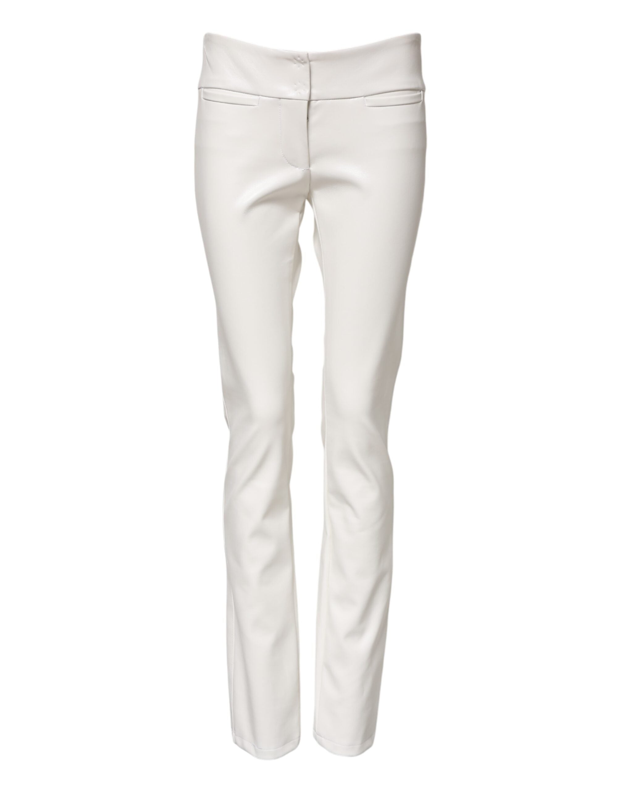 Pantalons taille haute en polyuréthane blanc de Dolce & Gabbana, coupe tapered, mode élégante et moderne.