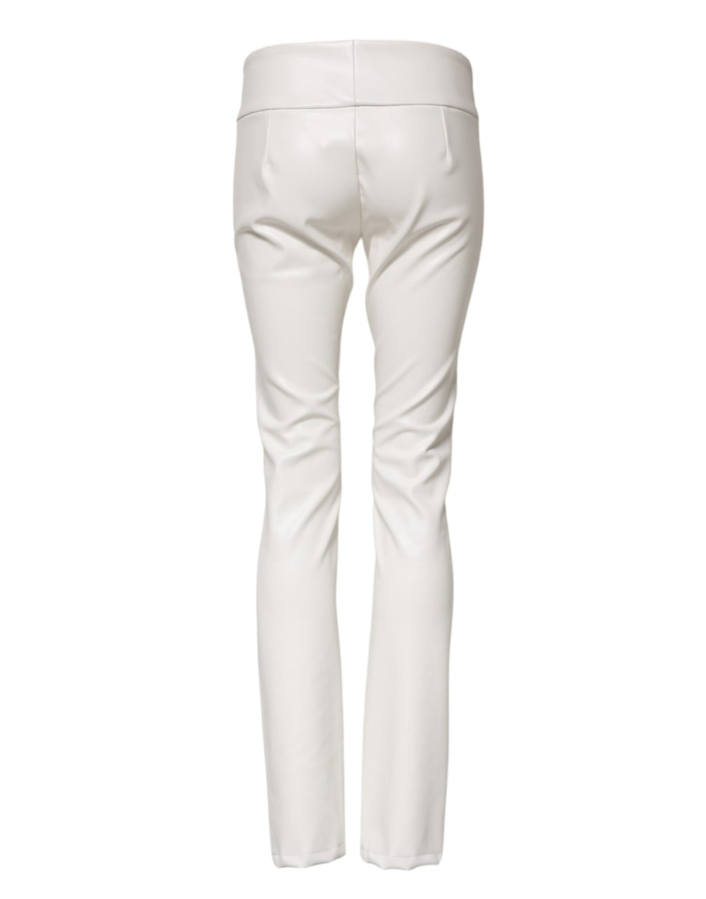 Pantalon blanc en polyuréthane taille haute et coupe tapered de Dolce & Gabbana, vue détaillée.