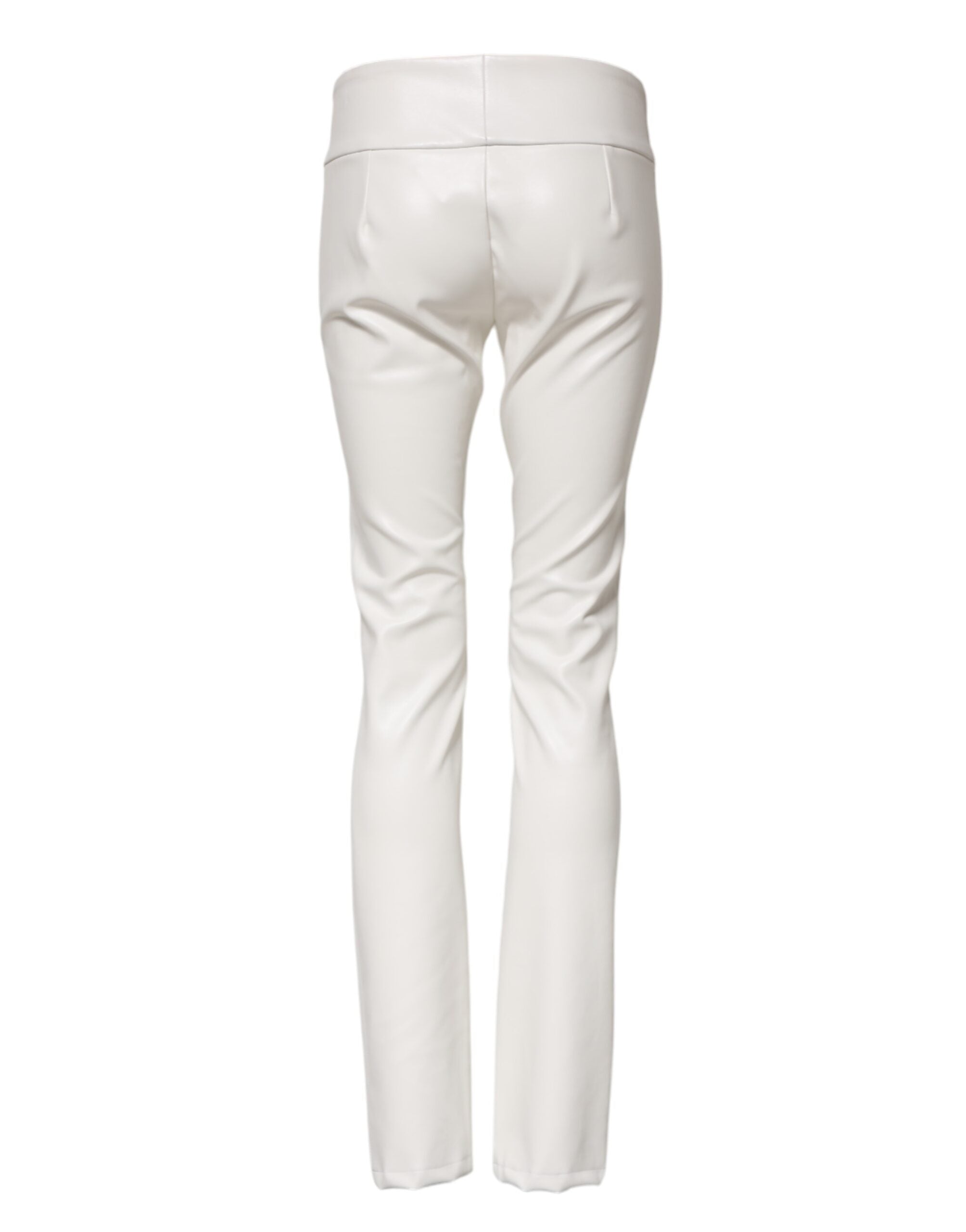 Pantalon blanc en polyuréthane taille haute et coupe tapered de Dolce & Gabbana, vue détaillée.