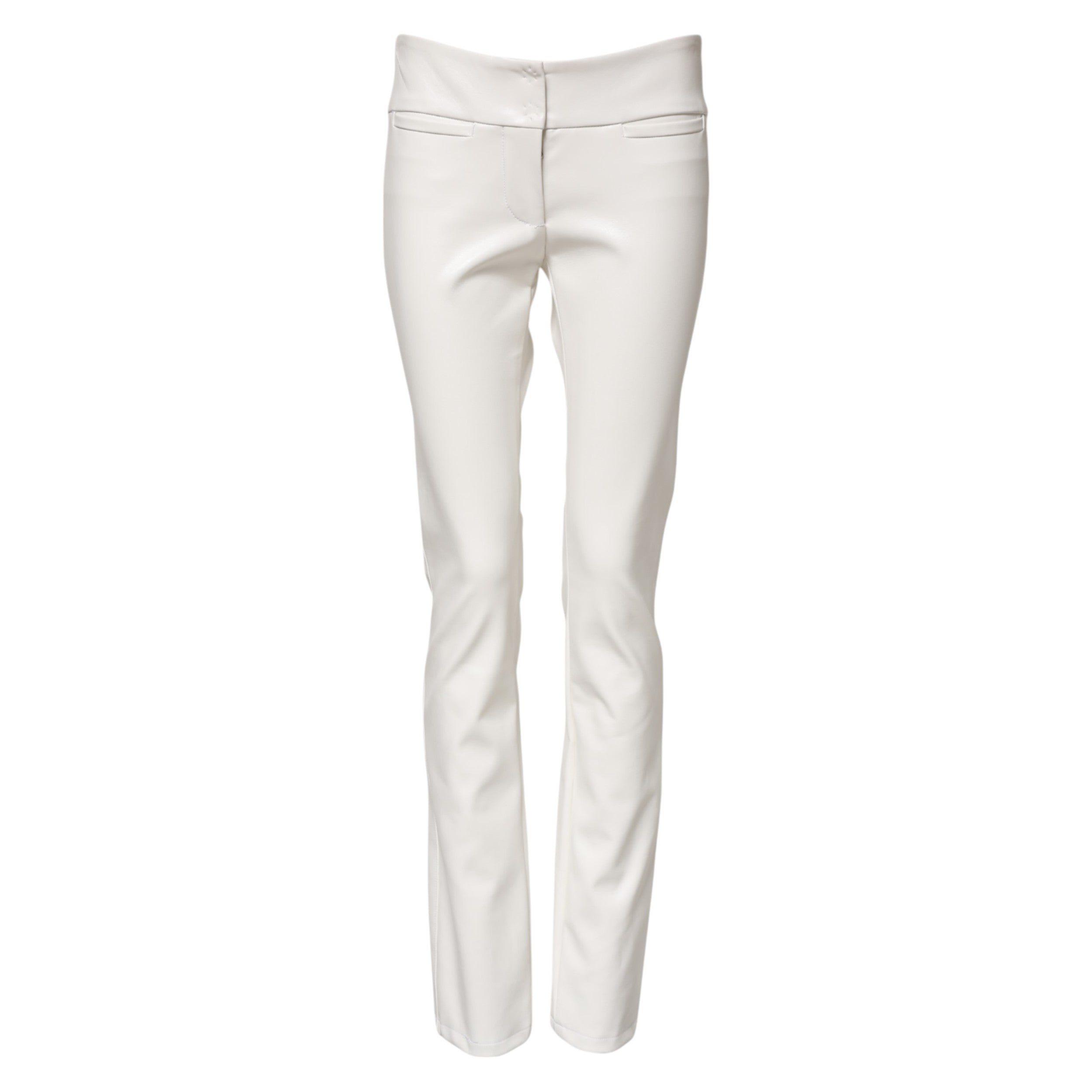Pantalons taille haute en polyurethane blanc de Dolce & Gabbana, coupe tapered pour un style élégant et moderne.