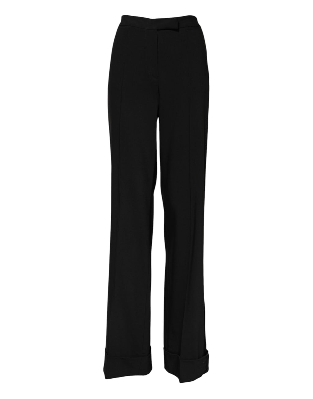 Pantalon évasé en laine noire Dolce & Gabbana à taille haute, élégant et tendance, visible sur le mannequin.