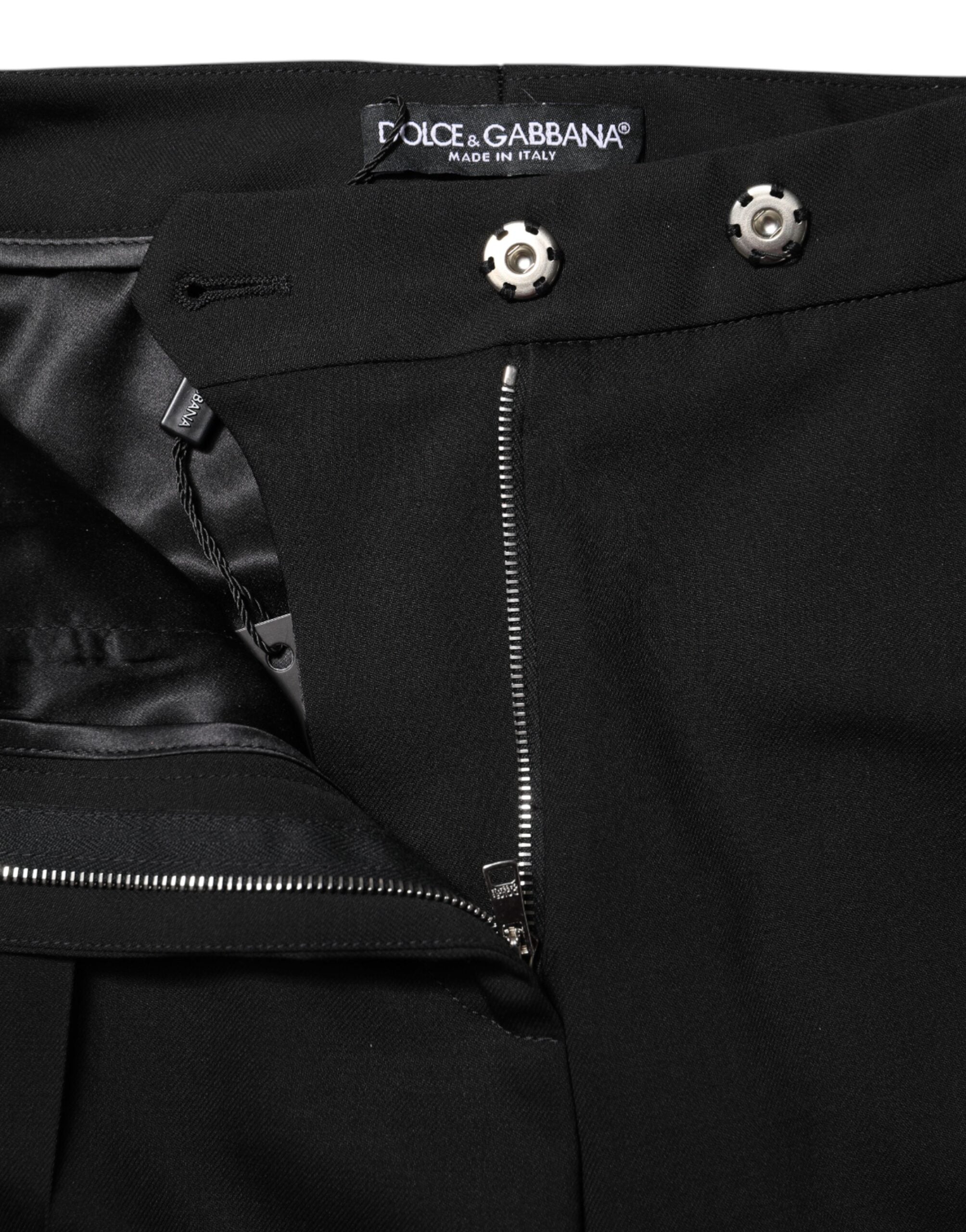 Pantalon évasé en laine noire à taille haute de Dolce & Gabbana, coupe élégante et moderne.