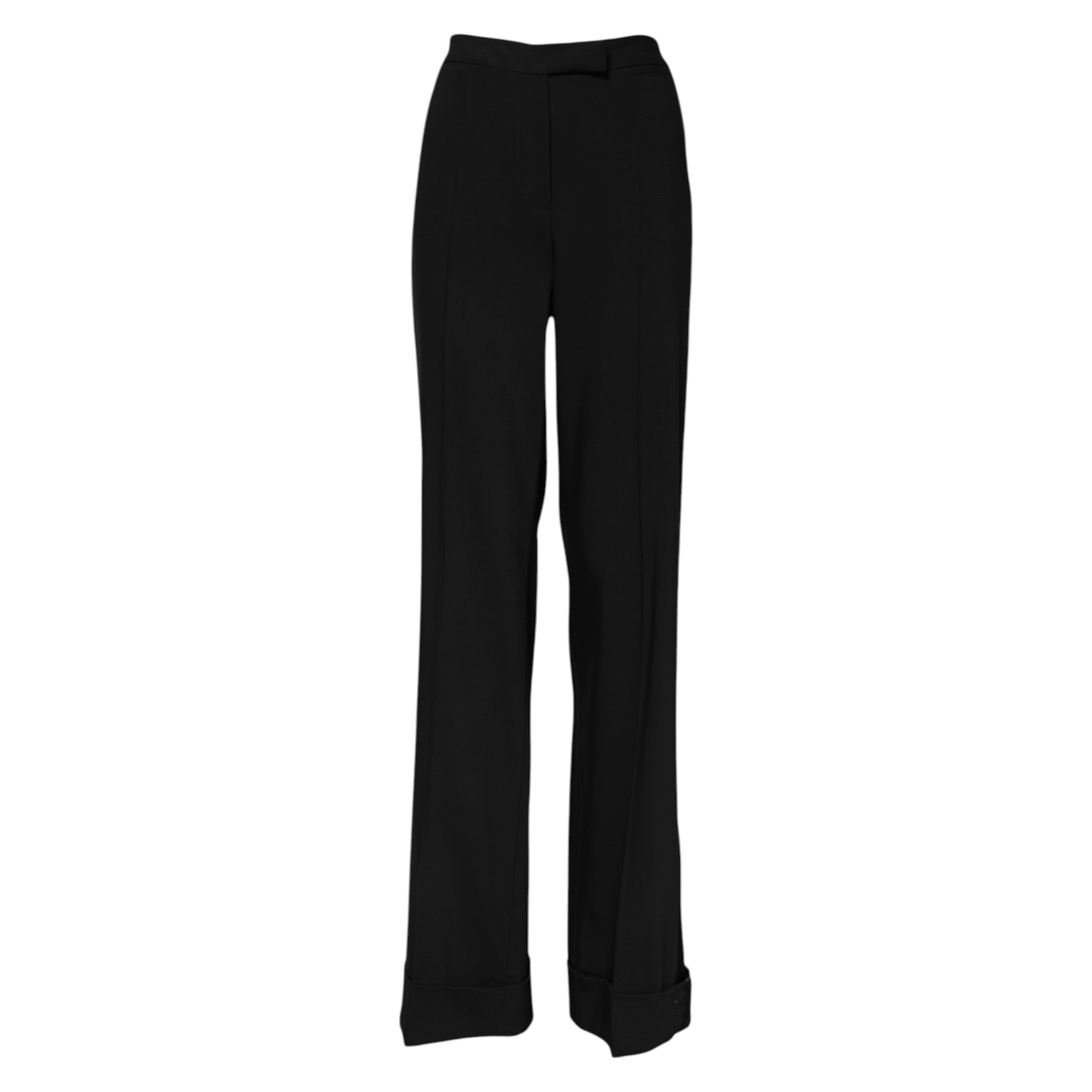 Pantalon évasé en laine noire à taille haute de Dolce & Gabbana, mode élégante pour femme.