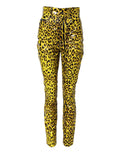 Pantalon slim à taille haute jaune avec motif léopard de Dolce & Gabbana, en tissu léger et élégant.