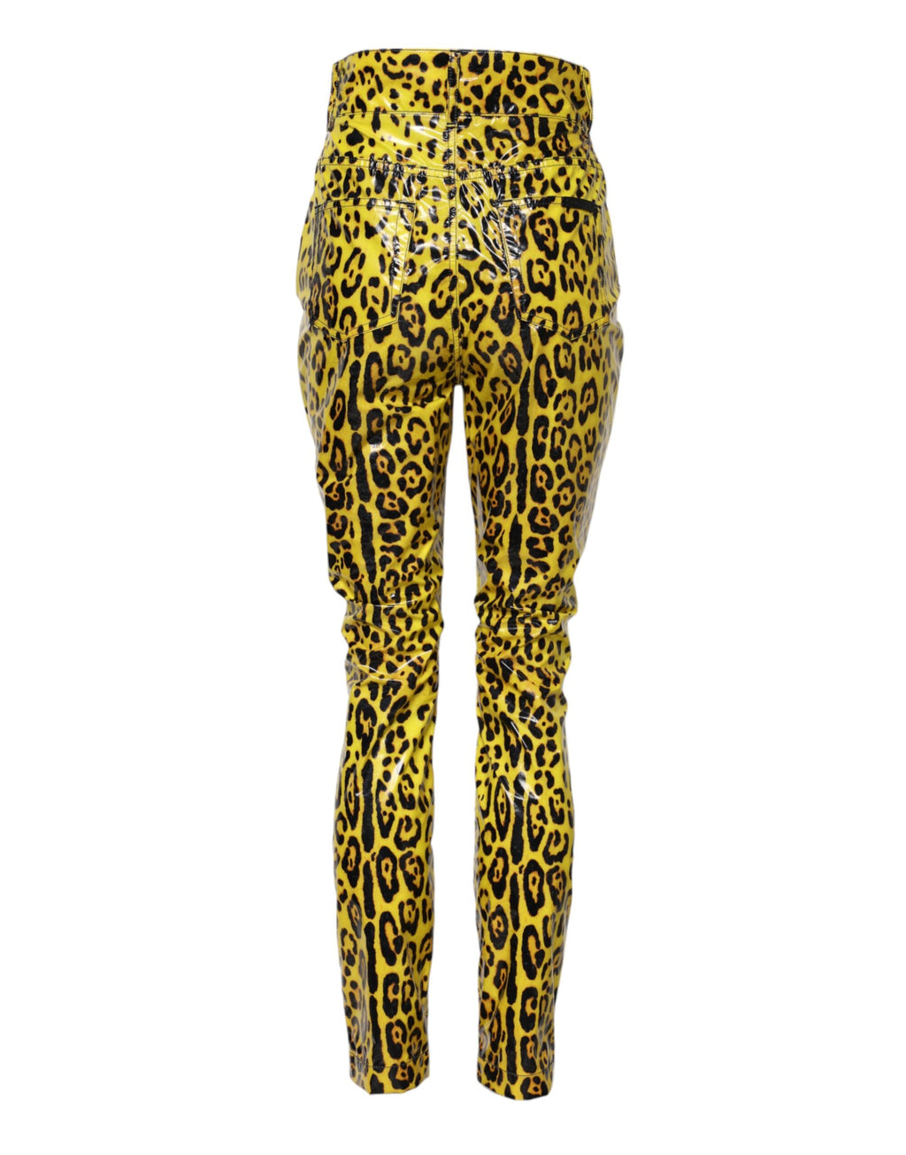 Pantalons slim à taille haute Dolce & Gabbana à motif léopard jaune, coupe ajustée et tendance.