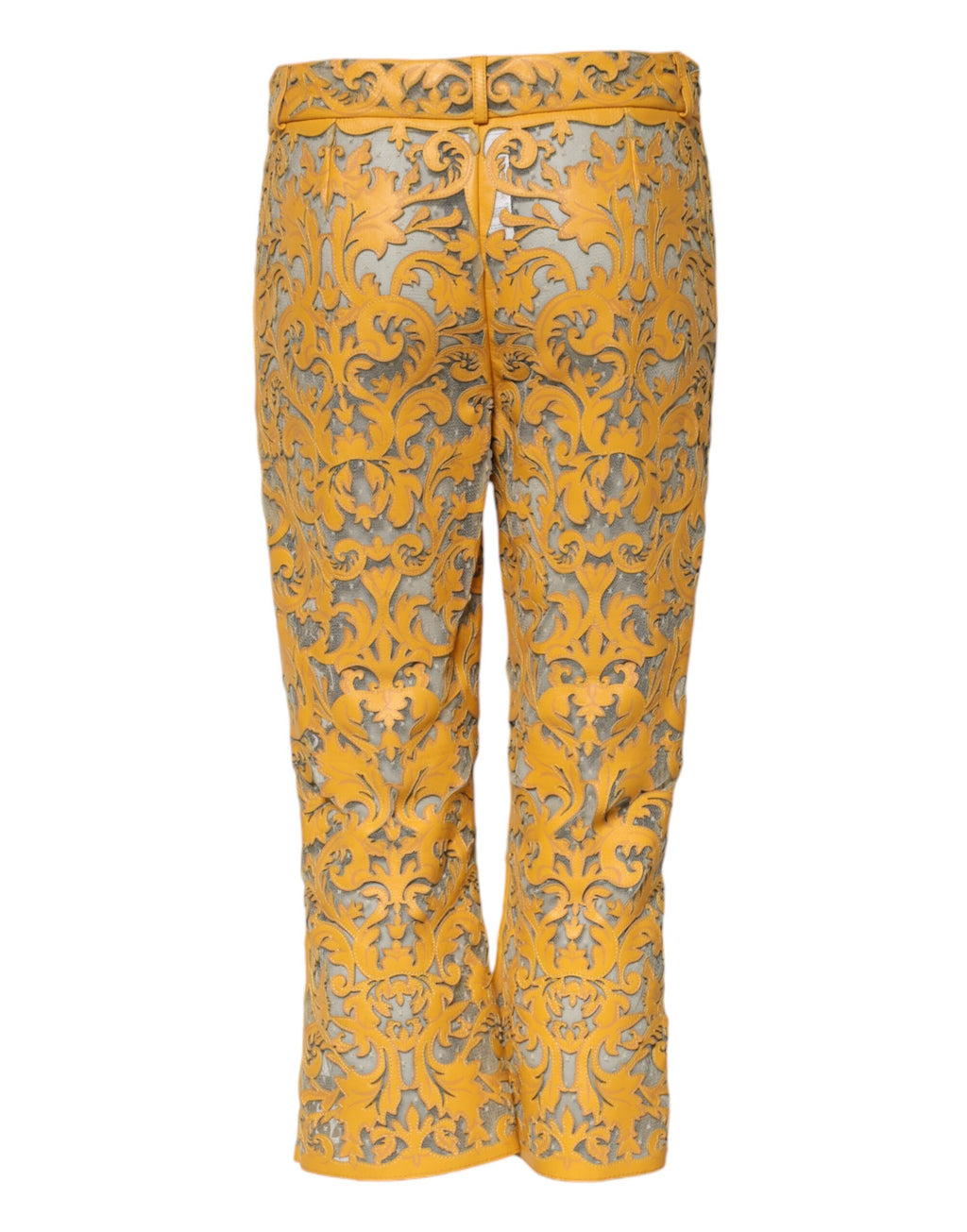 Pantalons Capri Dolce & Gabbana à fleurs jaunes en dentelle, taille mi-hauteur, mode élégante et féminine.
