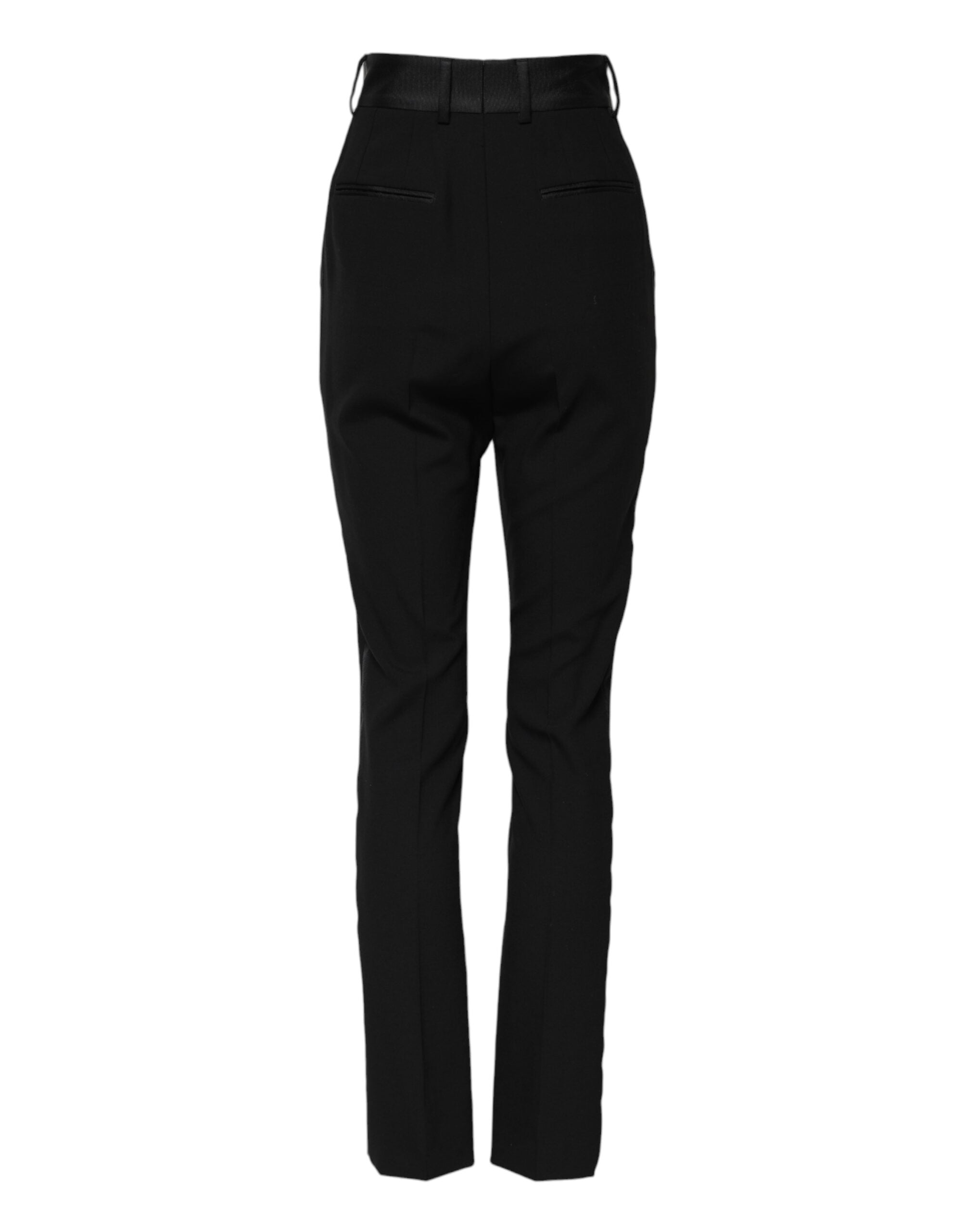 Pantalon skinny noir en laine à taille haute de Dolce & Gabbana, coupe élégante et ajustée, vue de face.