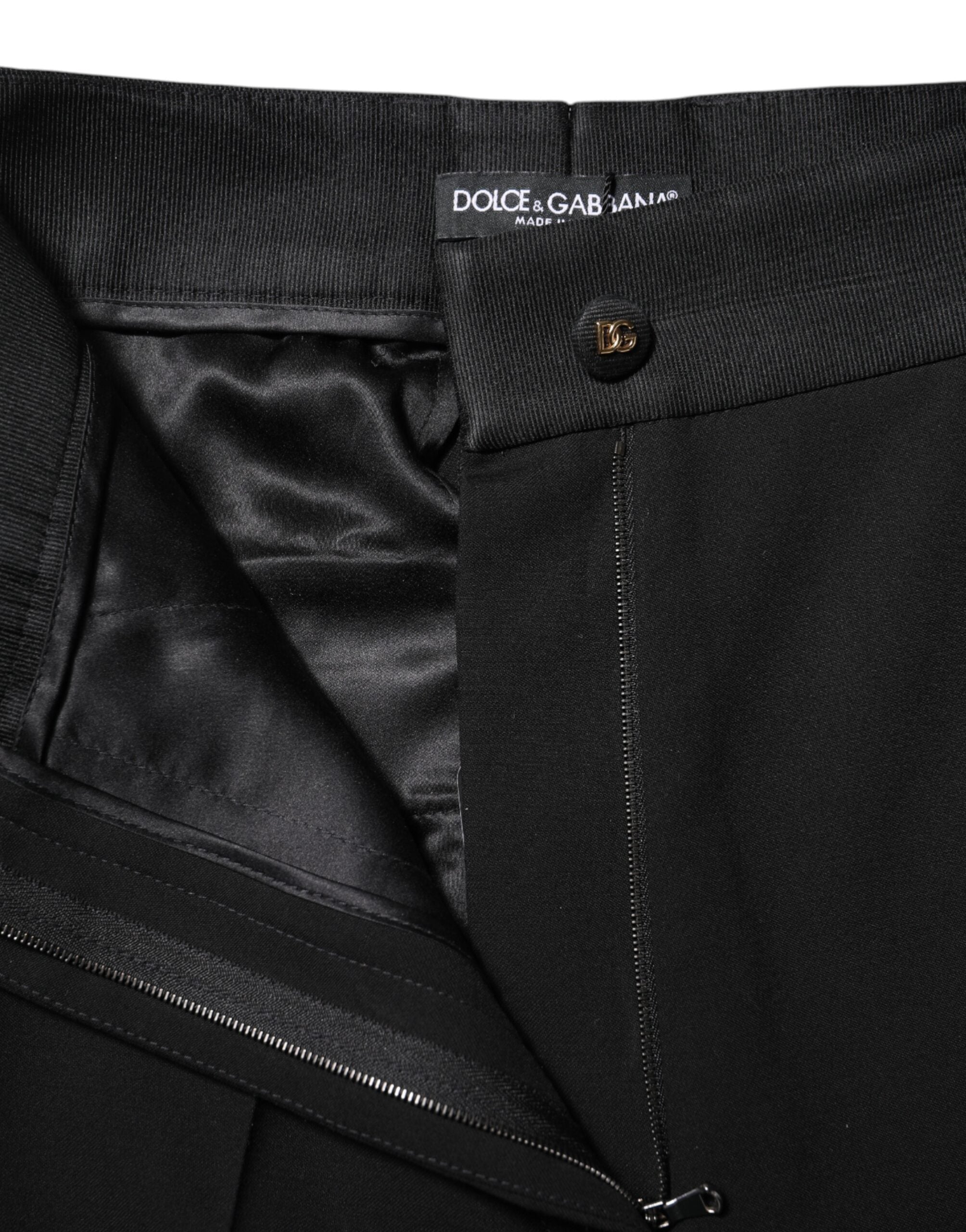 Pantalon Skinny en laine noire à taille haute de Dolce & Gabbana, coupe ajustée et élégante, sur mannequin.