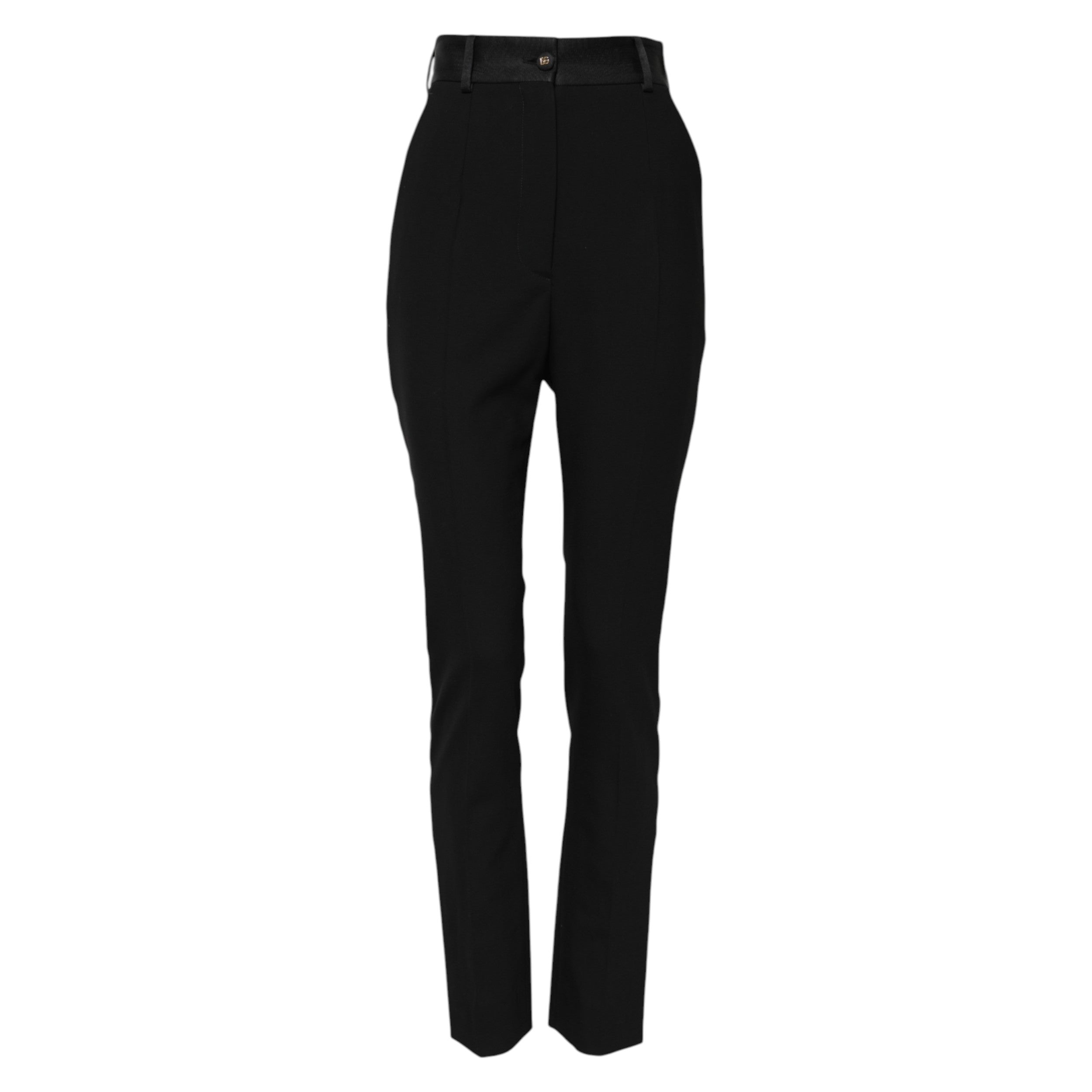 Pantalon skinny en laine noire à taille haute de Dolce & Gabbana, coupe élégante et moderne, vue de face.