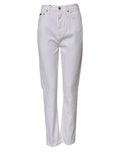 Jeans en denim blanc à taille haute Dolce & Gabbana, coupe droite et classique, visibles avec détails de couture.