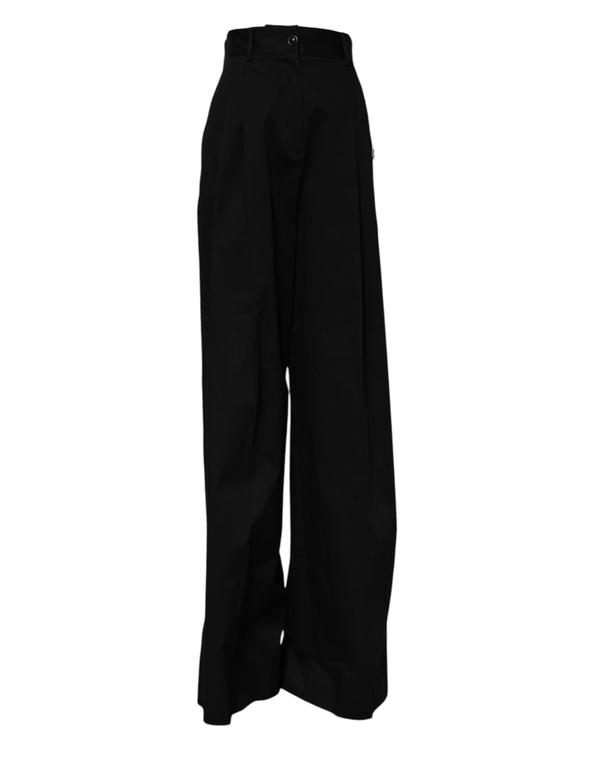 Pantalons noirs en coton à taille haute et jambes larges de Dolce & Gabbana, style élégant et moderne.