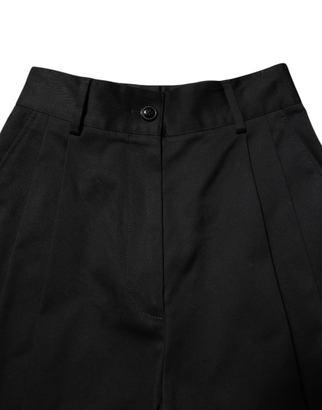 Pantalon large à taille haute en coton noir de Dolce & Gabbana, style élégant et moderne, vue de face.