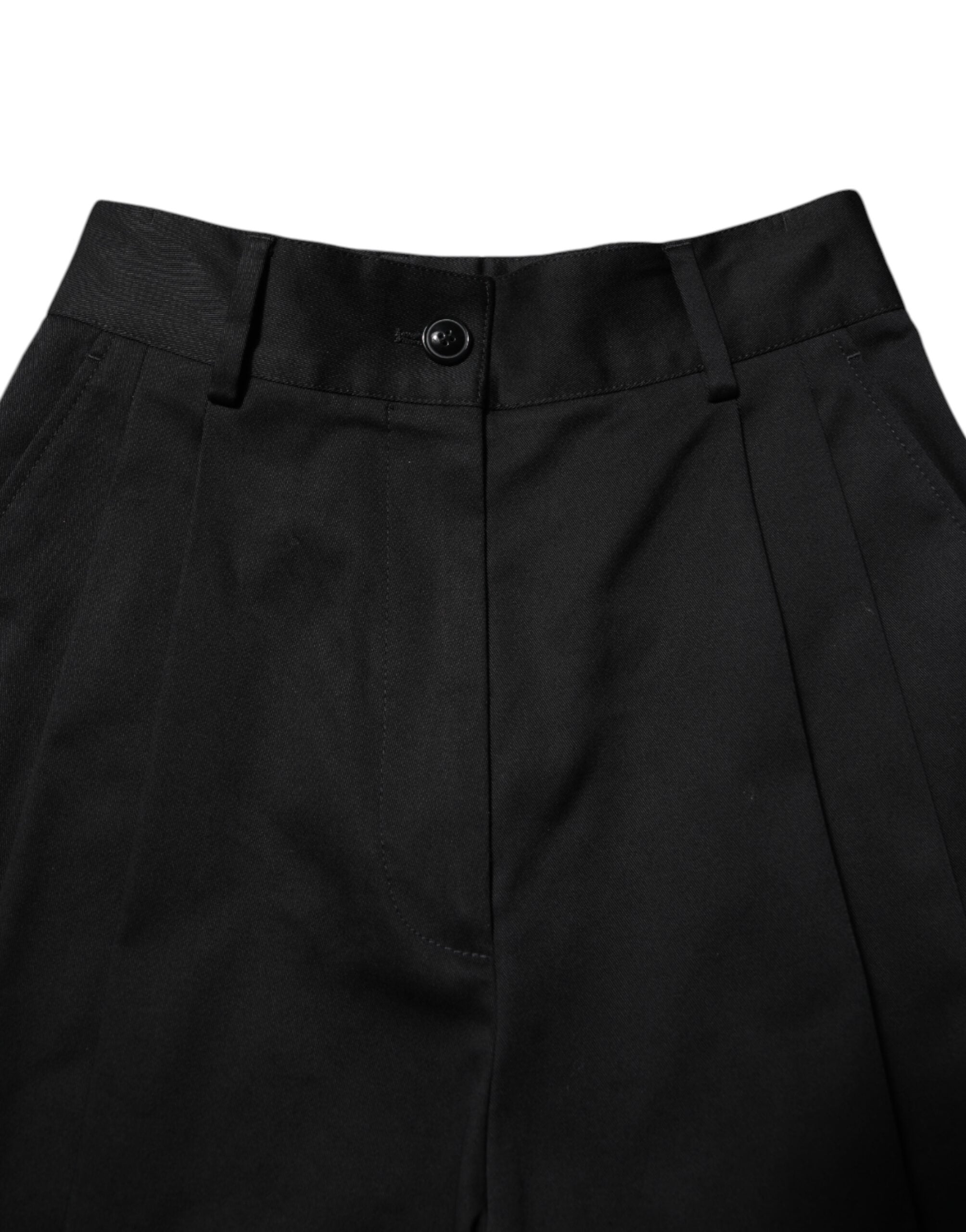 Pantalon large à taille haute en coton noir de Dolce & Gabbana, style élégant et moderne, vue de face.