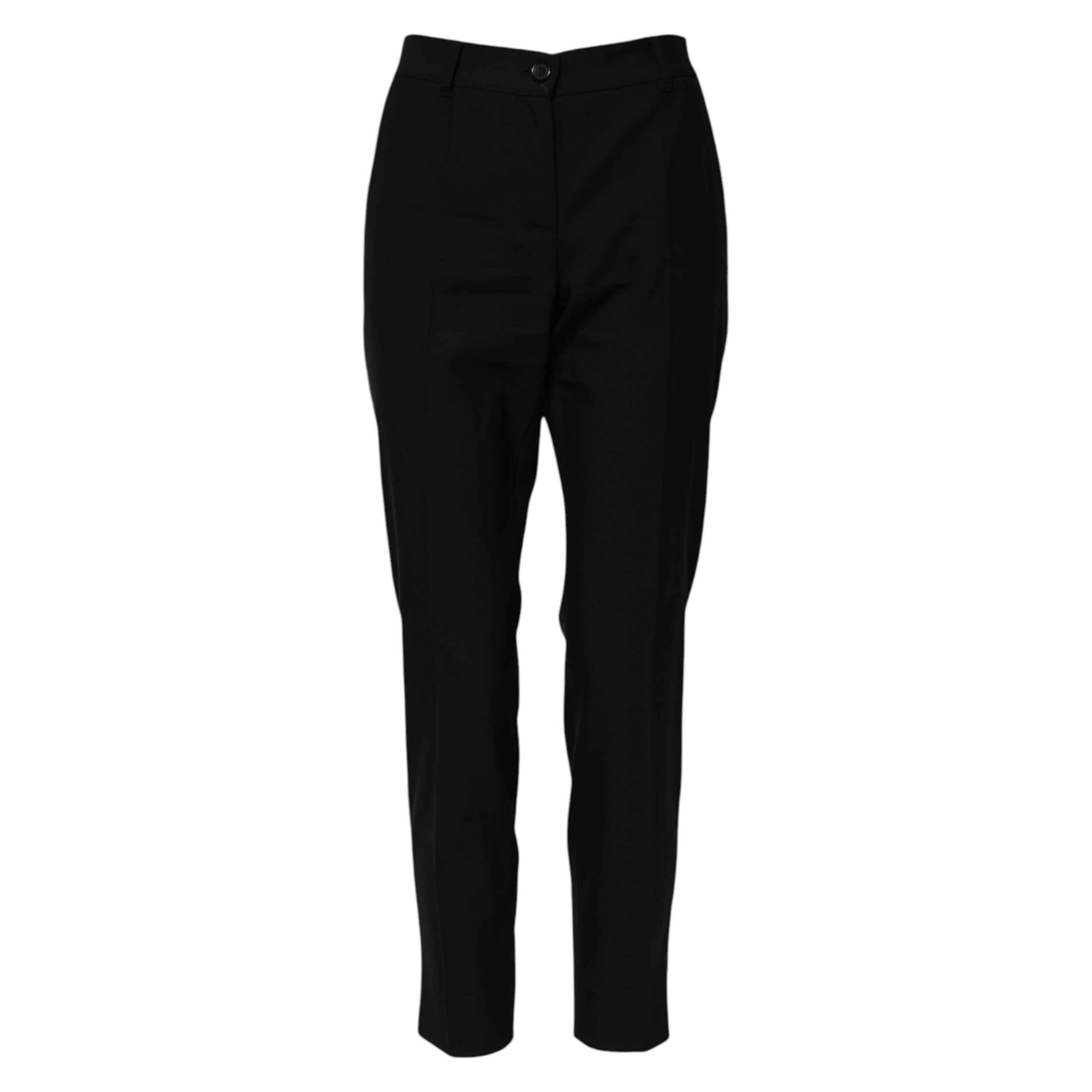 Pantalon noir en laine Dolce & Gabbana à taille haute et coupe tapered, visible sur l'image 8028250.