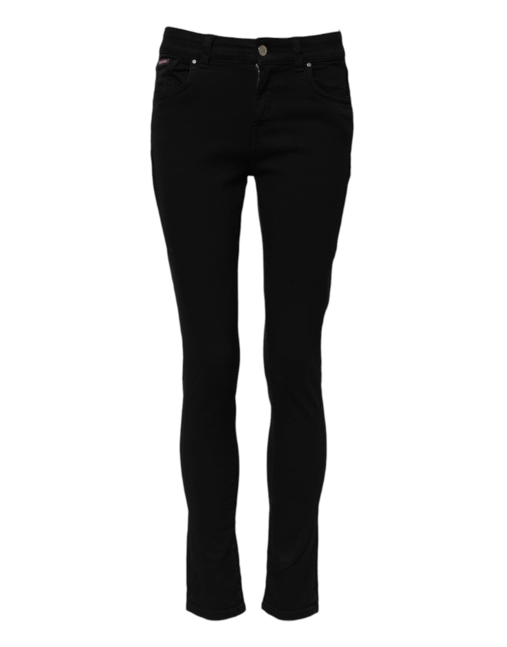 Jeans skinny en coton noir Dolce & Gabbana avec taille mi-haute, détails classiques et coupe ajustée.
