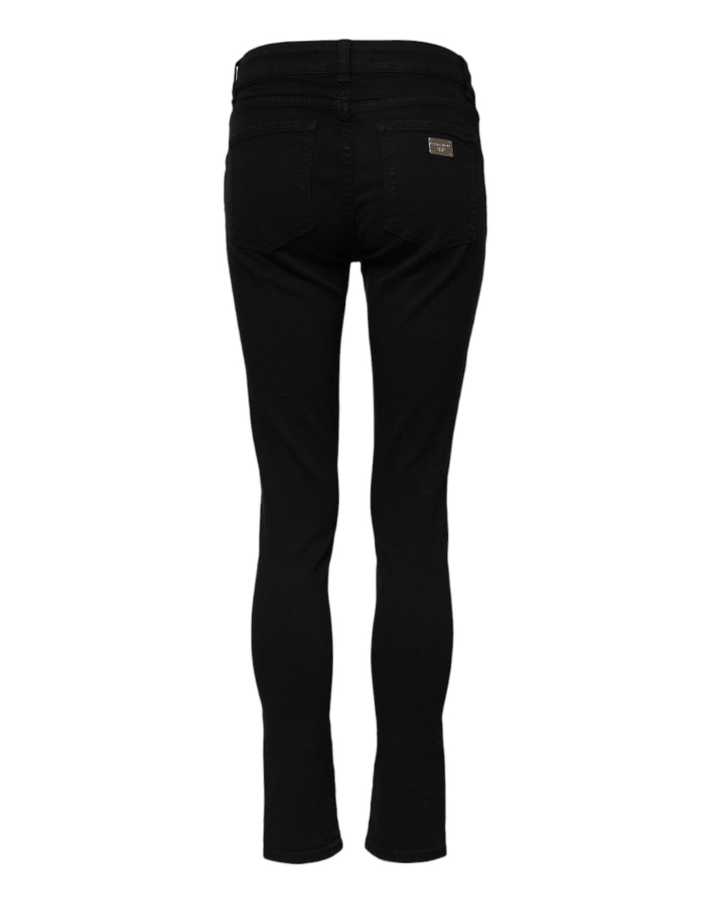 Jeans Skinny en coton noir Dolce & Gabbana, taille mi-haute, denim ajusté, visible sur l’image.