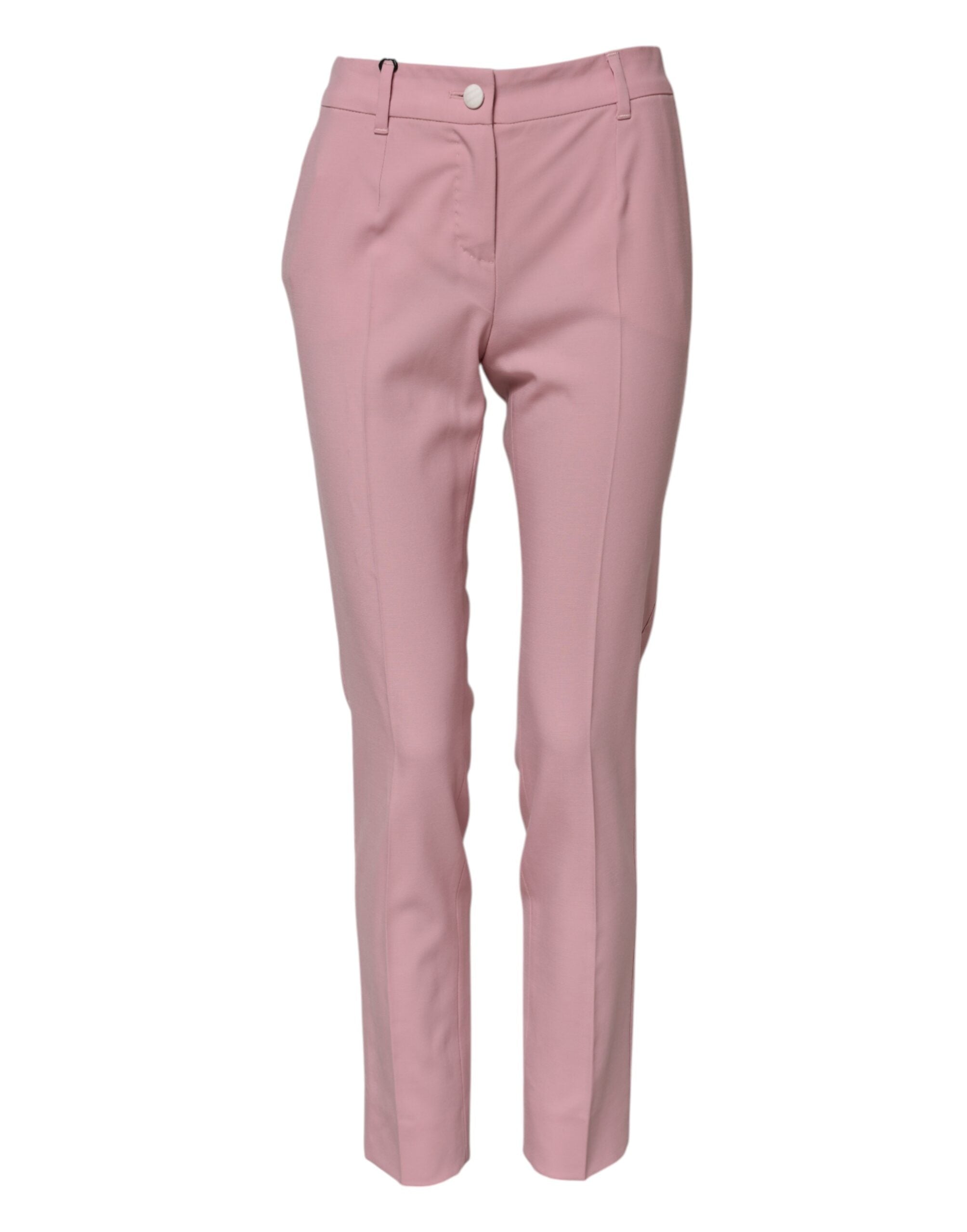 Pantalon en laine rose à taille haute et coupe tapered par Dolce & Gabbana, visible en image.