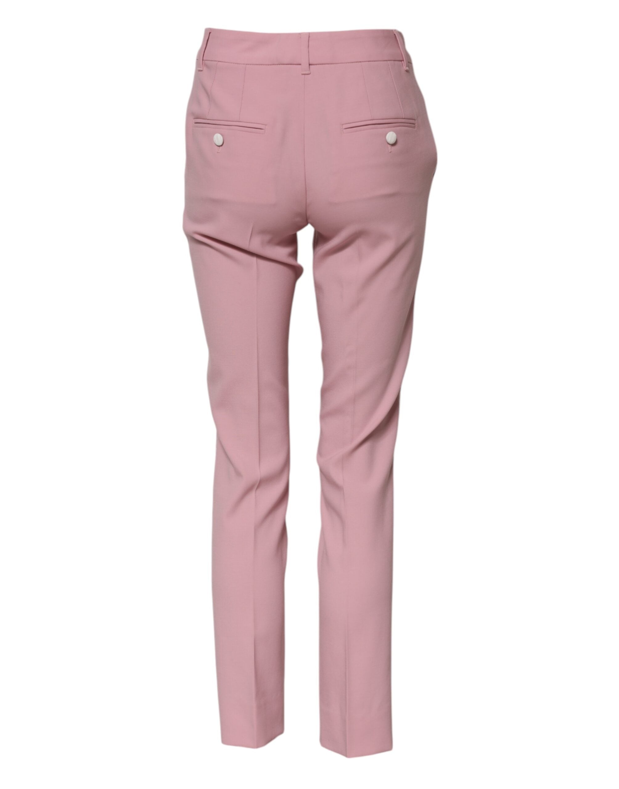 Pantalon en laine rose à taille haute et coupe tapered de Dolce & Gabbana, vue de face sur fond blanc.