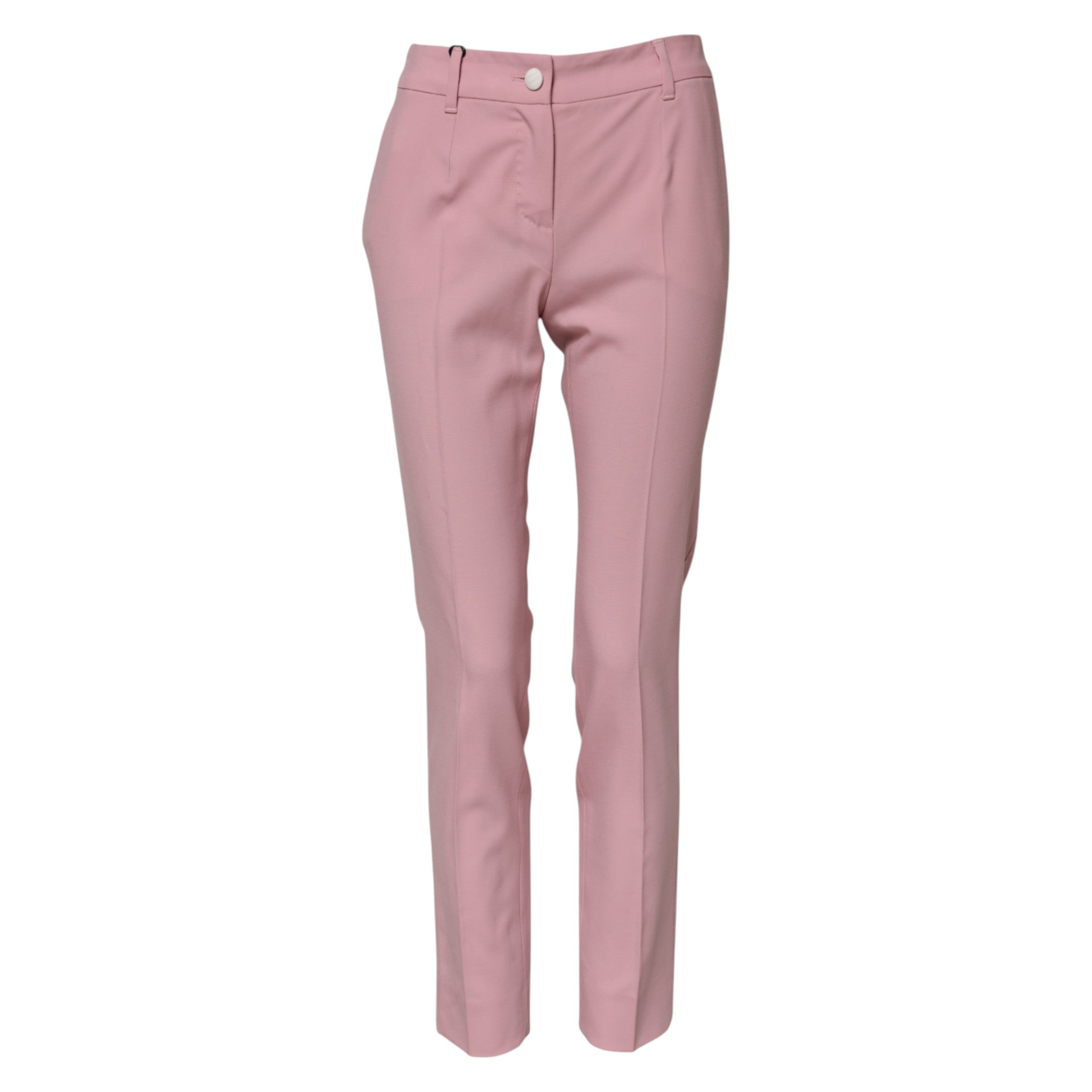 Pantalon en laine rose à taille haute et coupe tapered de Dolce & Gabbana, visible avec détails élégants et finition soignée.