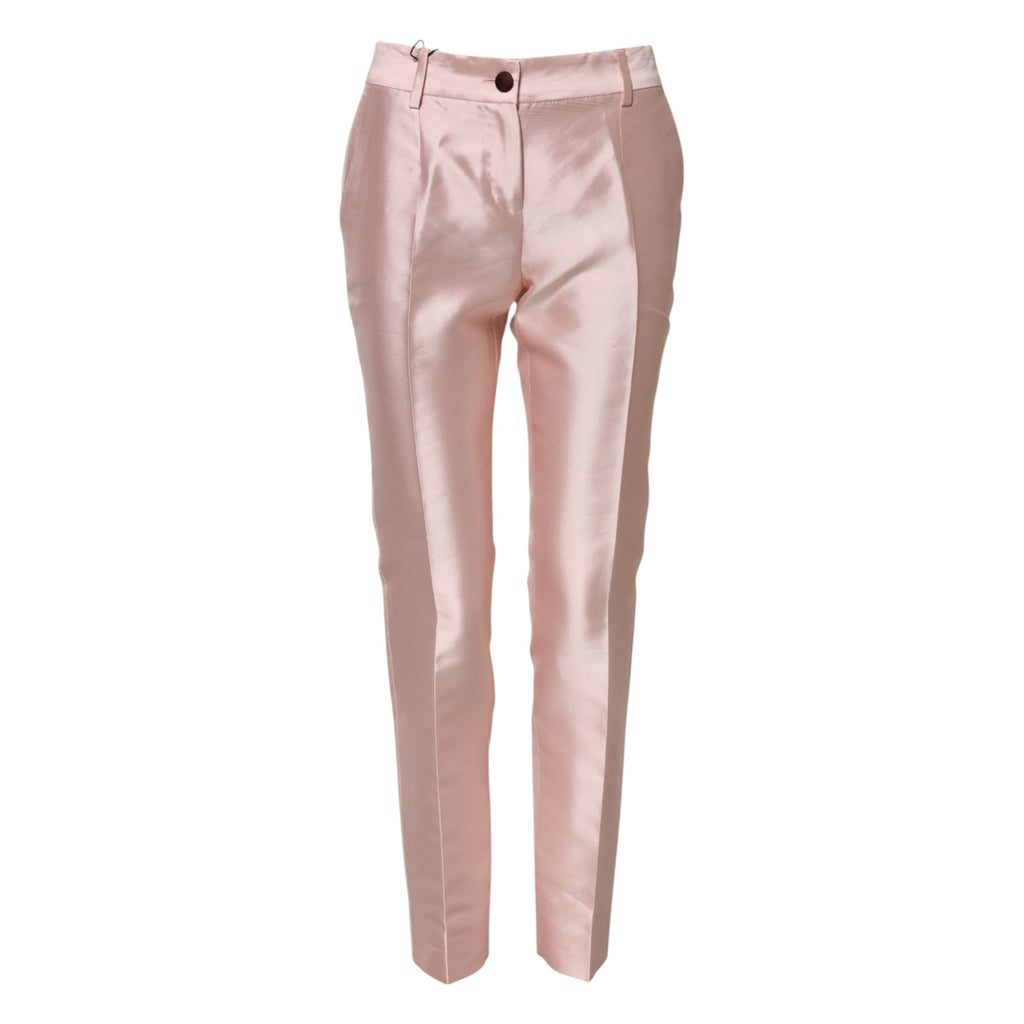 Pantalons en satin rose à taille haute et coupe tapered de Dolce & Gabbana, élégants et sophistiqués.
