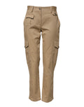 Pantalons cargo beige à taille moyenne Dolce & Gabbana, coupe tapered, en tissu léger, vue front sur modèle.