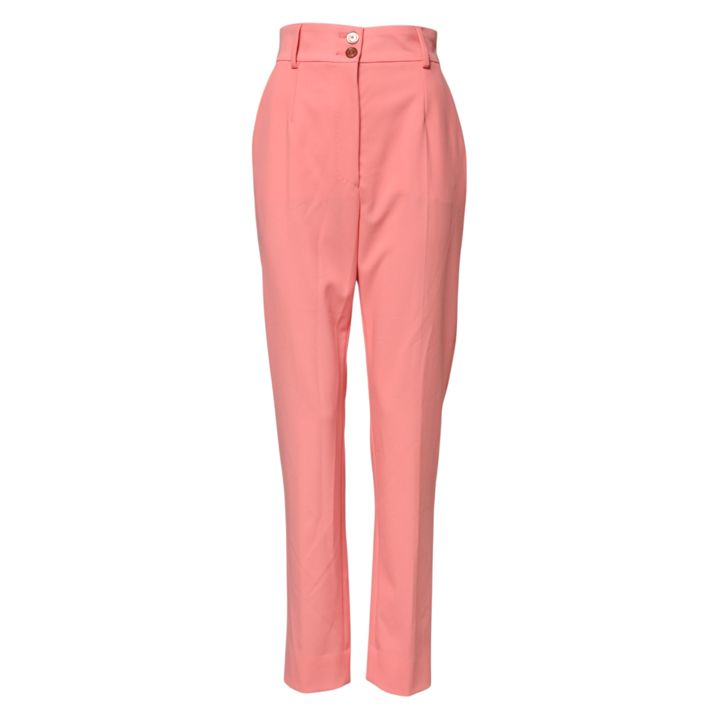 Pantalon femme Dolce & Gabbana rose à taille haute et coupe tapered, en tissu élégant et fluide.