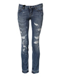 Jean skinny déchiré bleu Dolce & Gabbana Pretty Tattered pour femme, coupe ajustée avec détails usés.