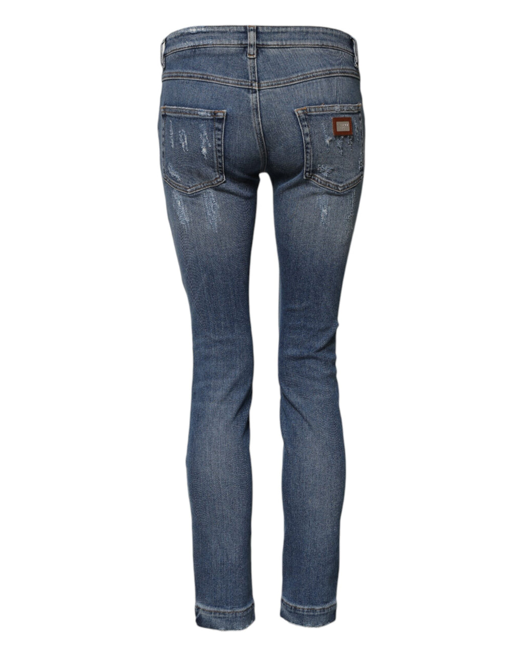 Jeans skinny déchirés bleu Dolce & Gabbana PRETTY Tattered en denim, vue proche du vêtement avec détails usés.