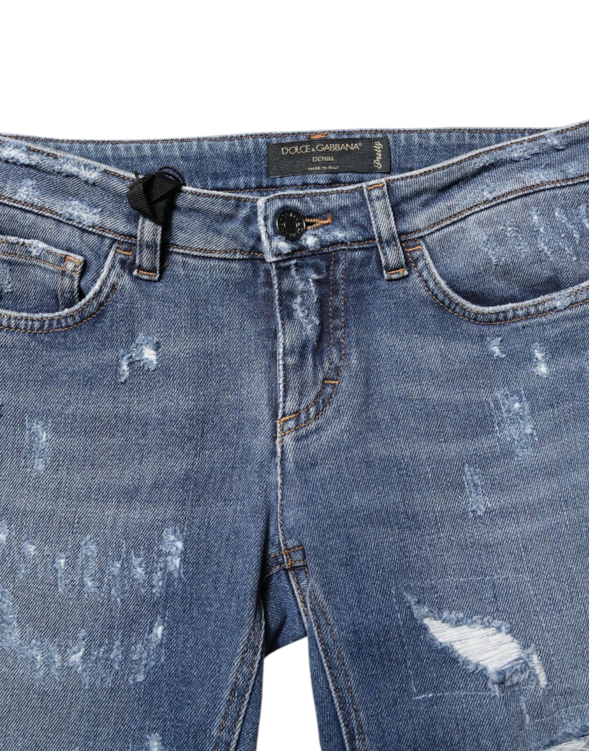 Jeans skinny déchirés bleu Dolce & Gabbana Pretty Tattered en denim, apportant un style tendance et décontracté.