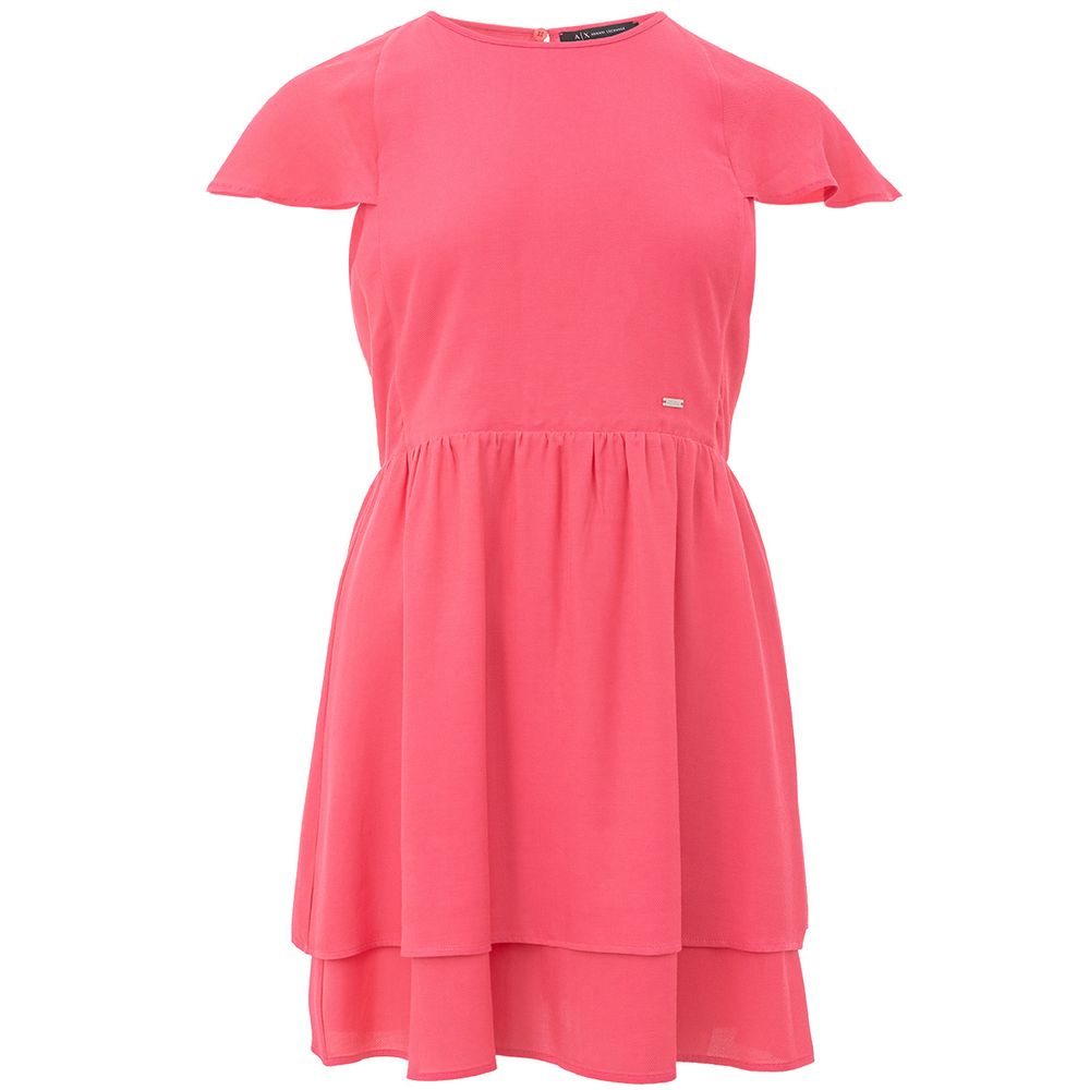 Robe courte en viscose fuchsia Armani Exchange, coupe élégante, sans manches, parfaite pour une tenue estivale sophistiquée.