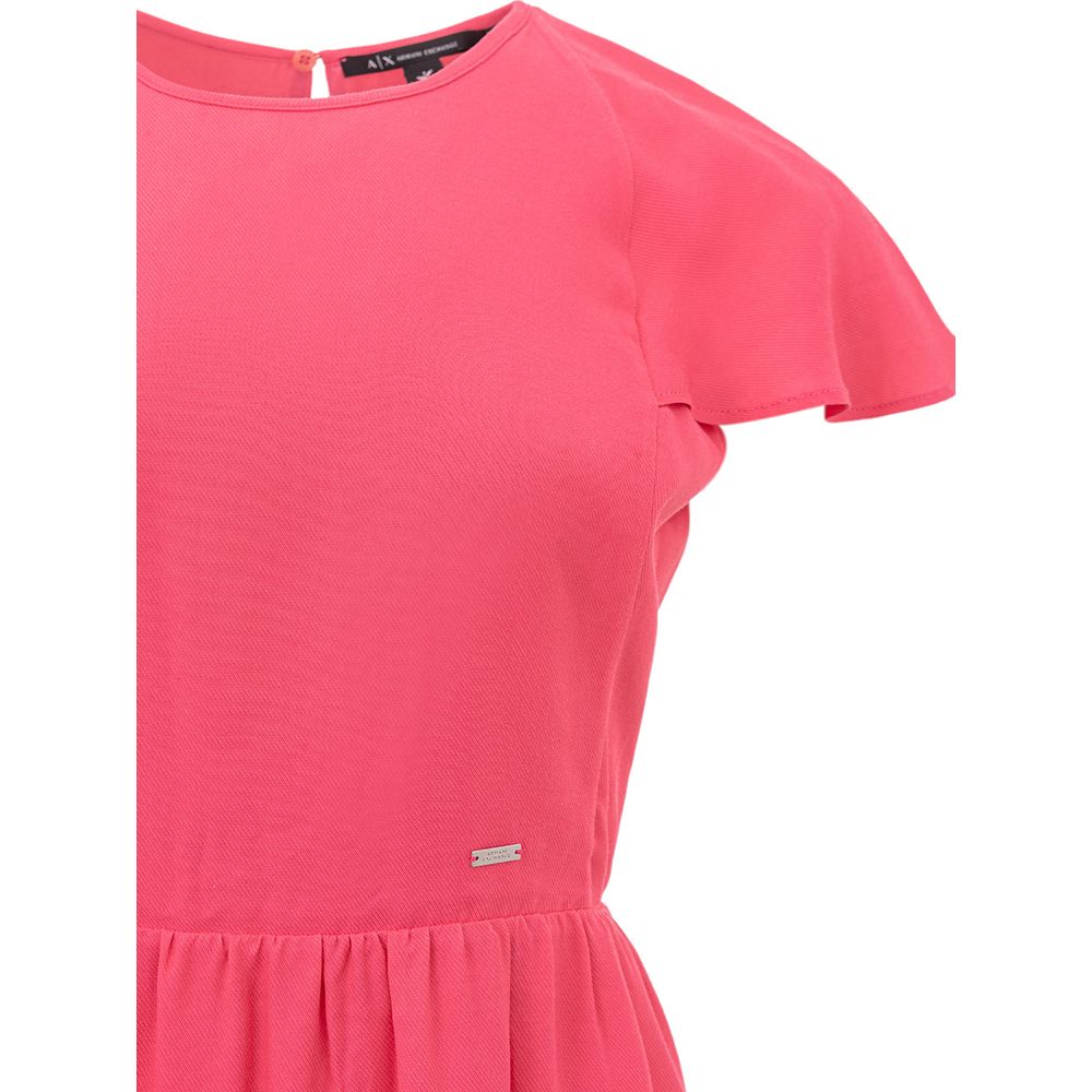 Robe courte en viscose fuchsia Armani Exchange, style élégant avec coupe fluide et col en V.