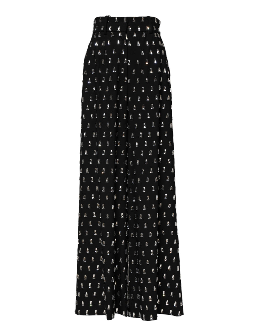 Pantalons larges noirs Dolce & Gabbana ornés de cristaux brillants et détails élégants, mode sophistiquée et chic.