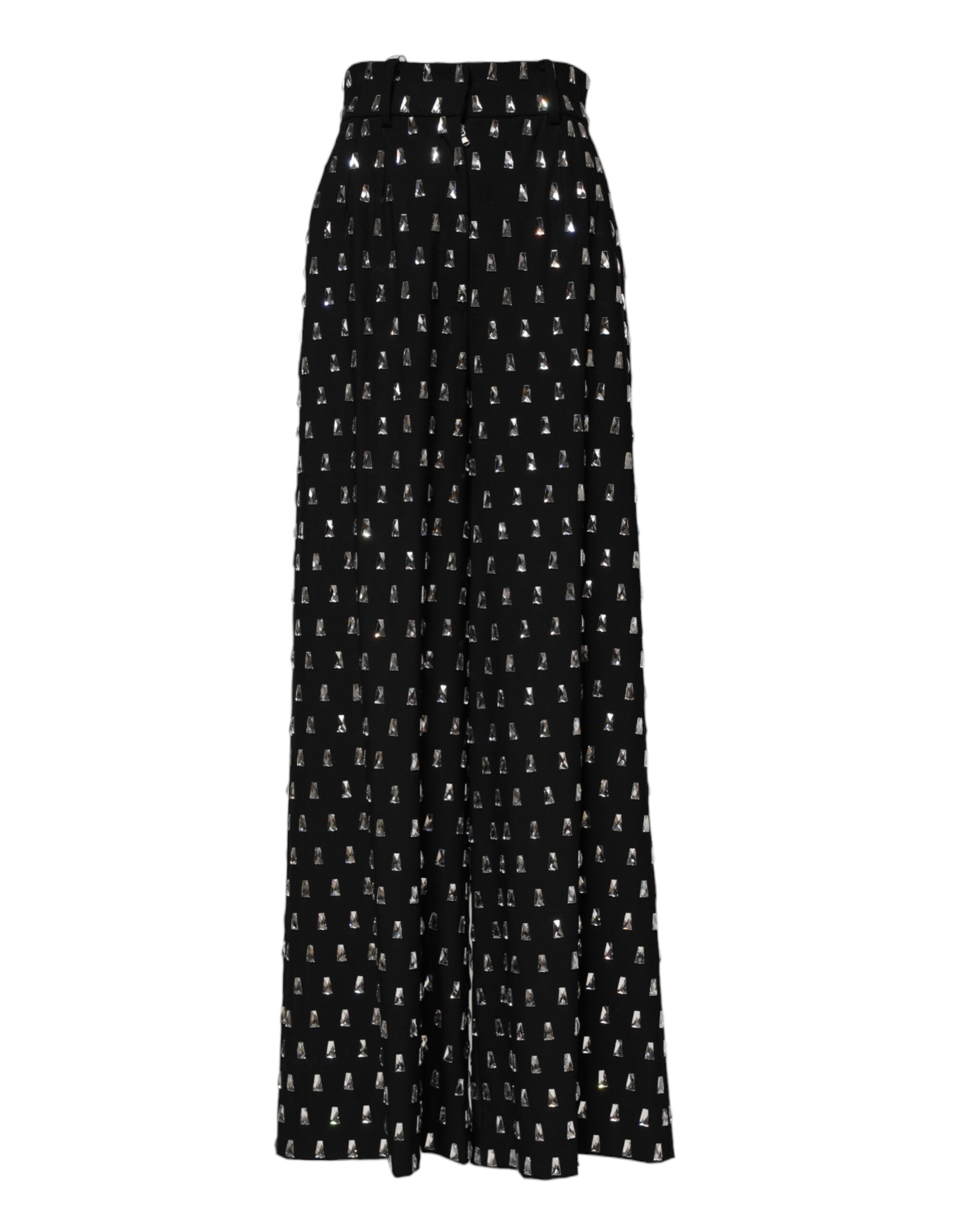 Pantalons larges noirs Dolce & Gabbana ornés de cristaux brillants et détails élégants, mode sophistiquée et chic.