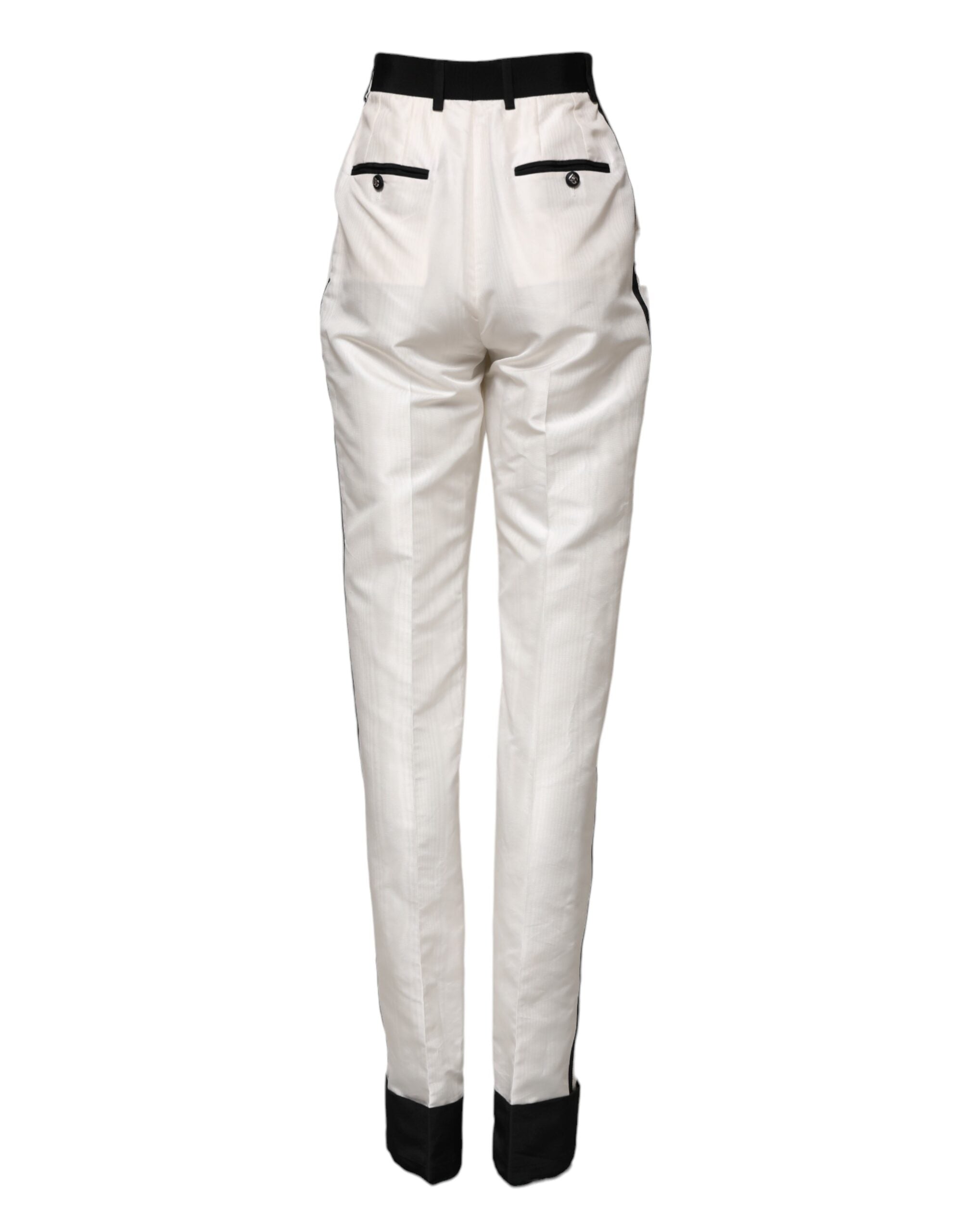 Pantalon blanc Dolce & Gabbana à taille haute et coupe droite, pantalon élégant pour femme.
