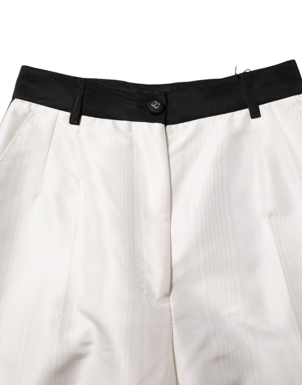 Pantalon blanc Dolce & Gabbana à taille haute et coupe droite, style élégant et classique.
