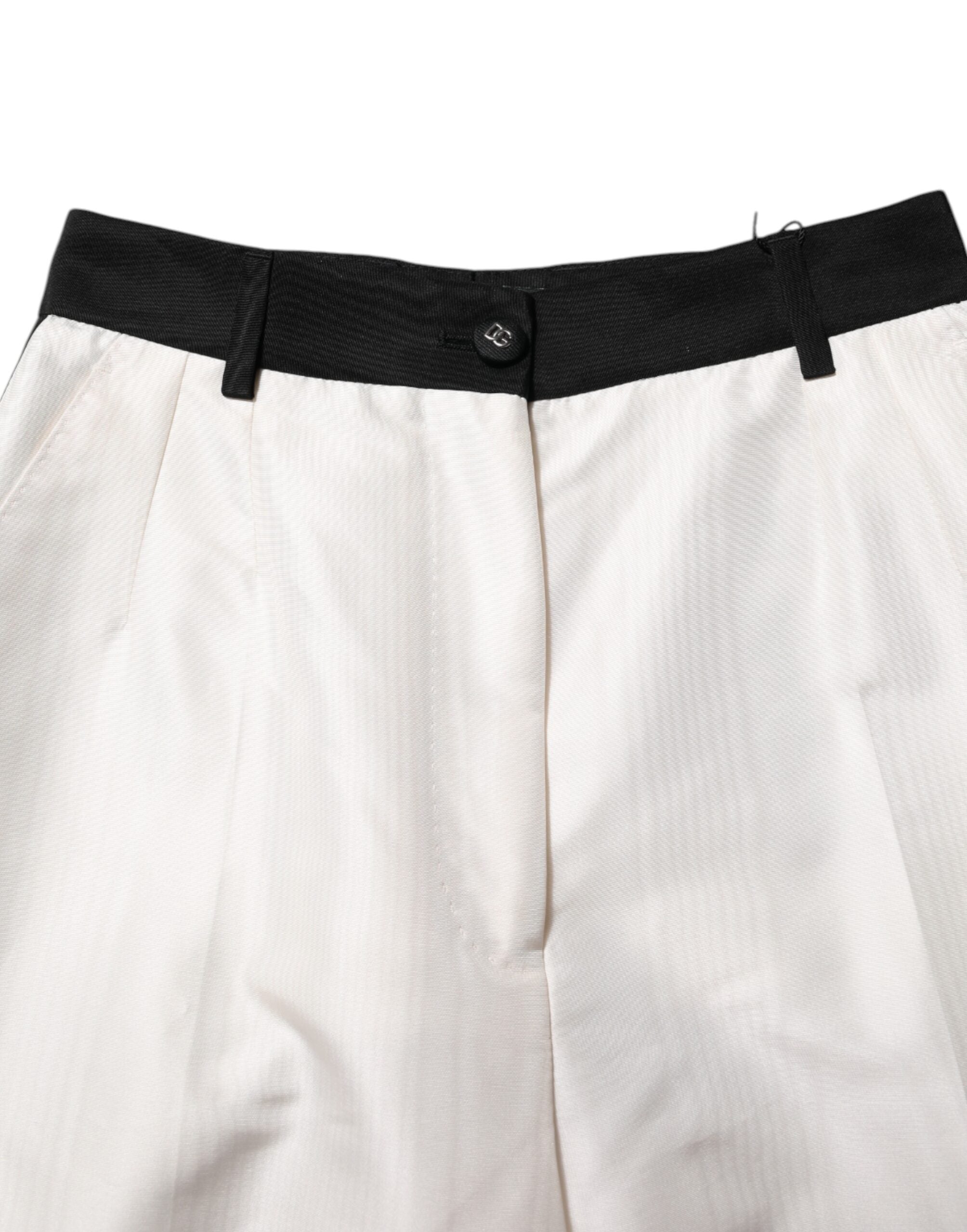 Pantalon blanc Dolce & Gabbana à taille haute et coupe droite, style élégant et classique.