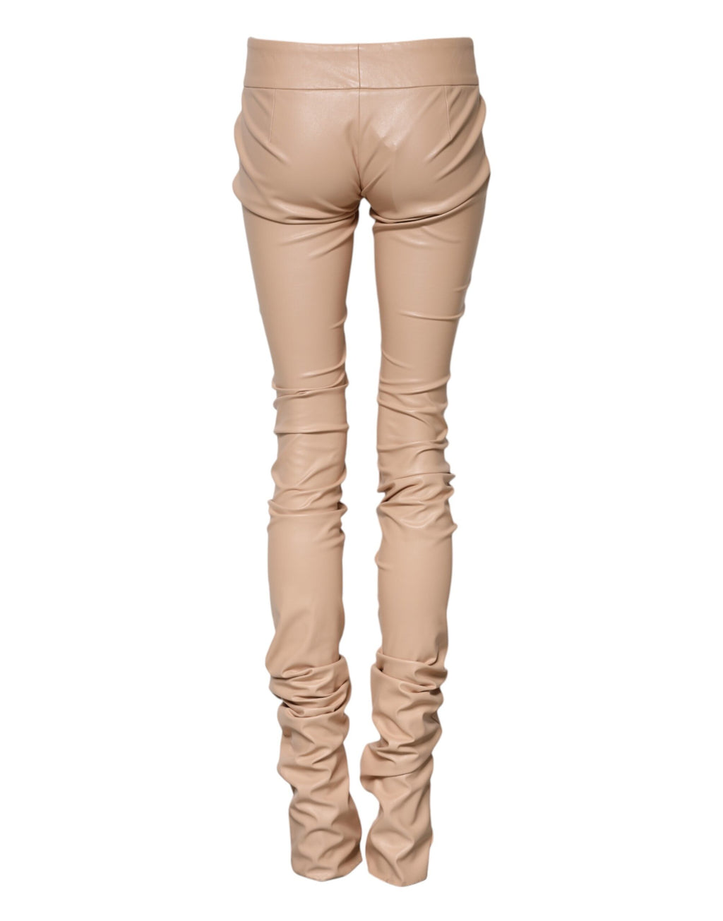 Pantalons skinny beige avec détails en dentelle à la taille moyenne de Dolce & Gabbana, vue de face.