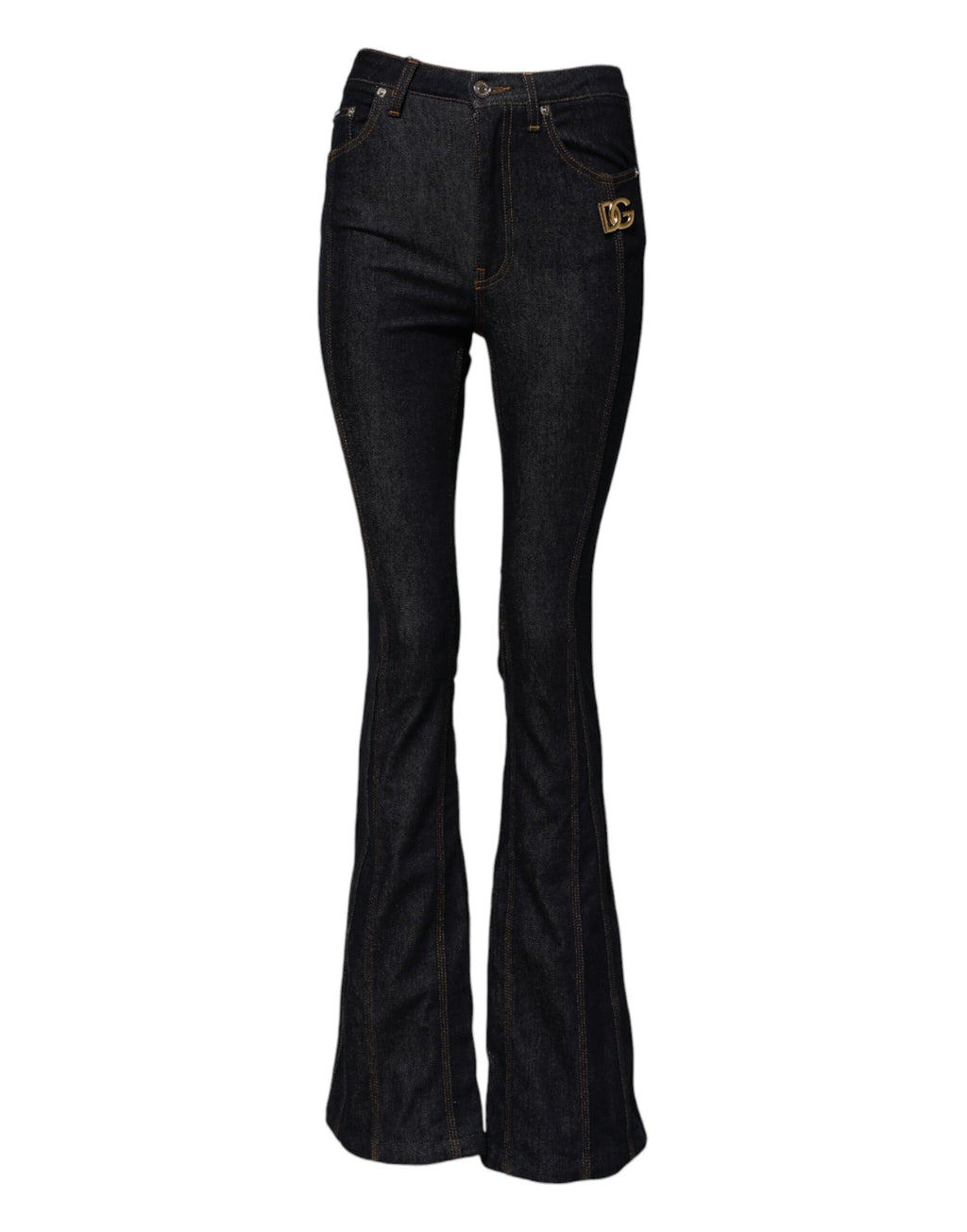 Jeans Dolce & Gabbana en coton noir, coupe bootcut taille moyenne, style décontracté et moderne.