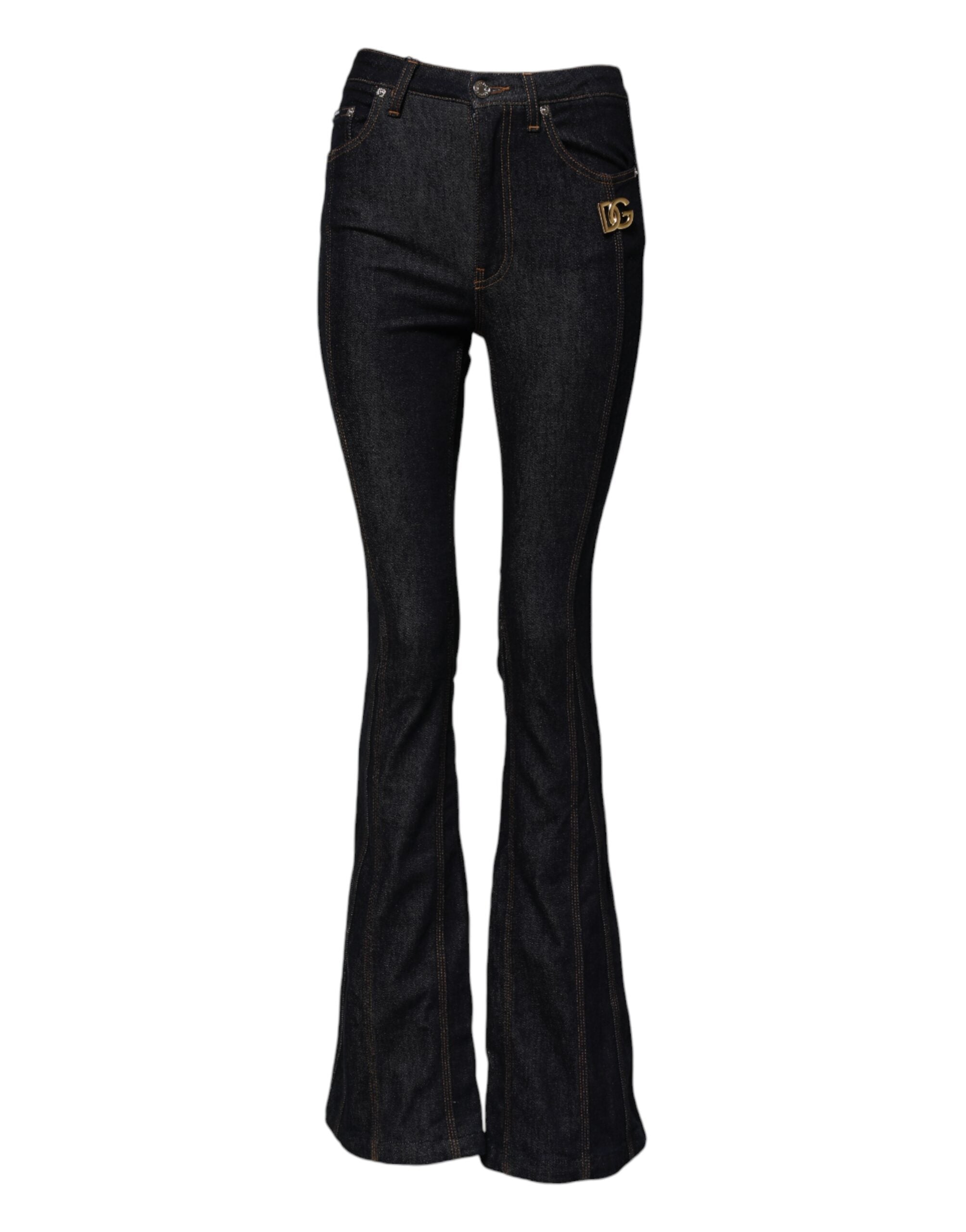 Jeans Dolce & Gabbana en coton noir, coupe bootcut taille moyenne, style décontracté et moderne.