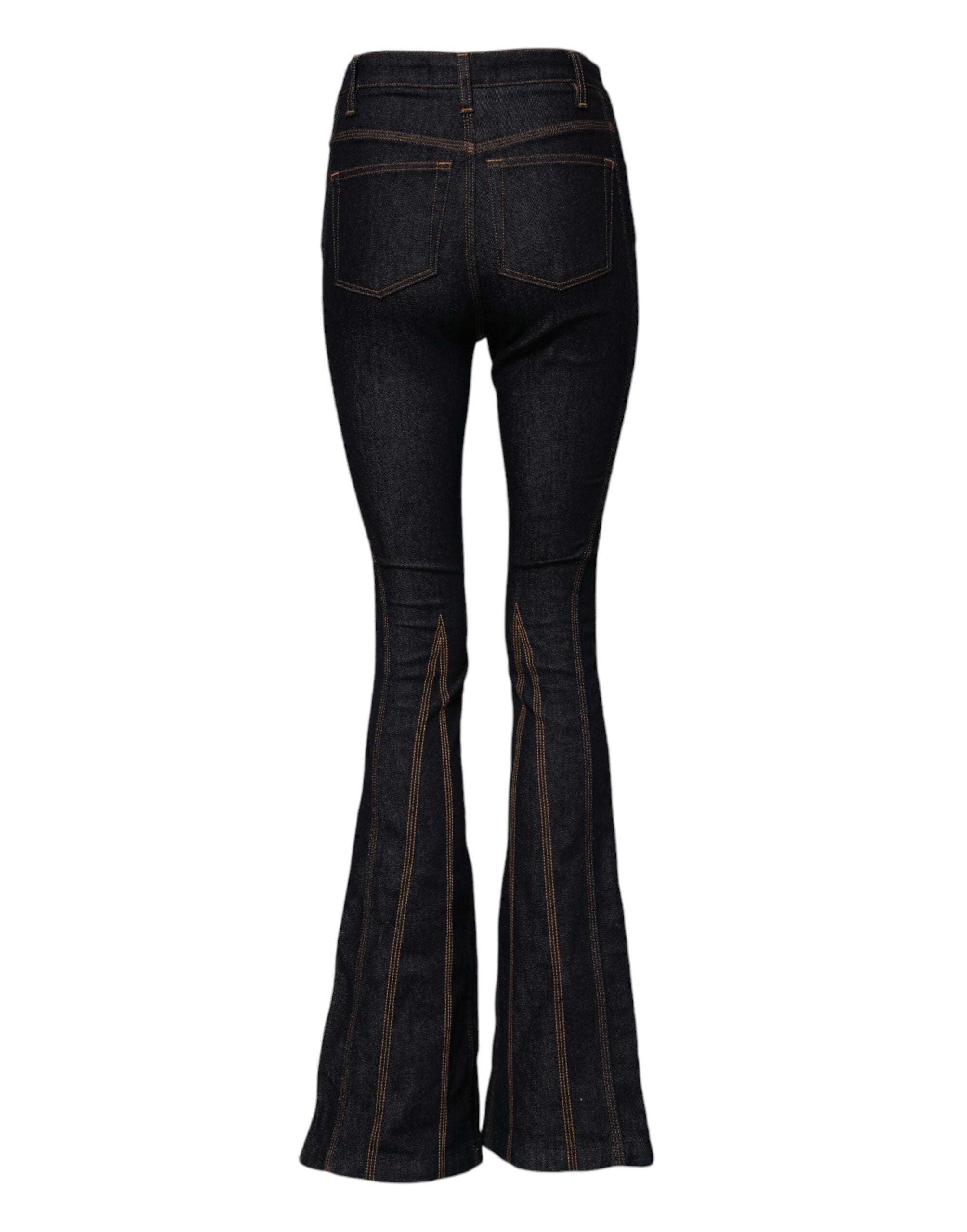Jeans en denim noir Dolce & Gabbana, coupe bootcut, taille mi-haute, en coton, vue de face.