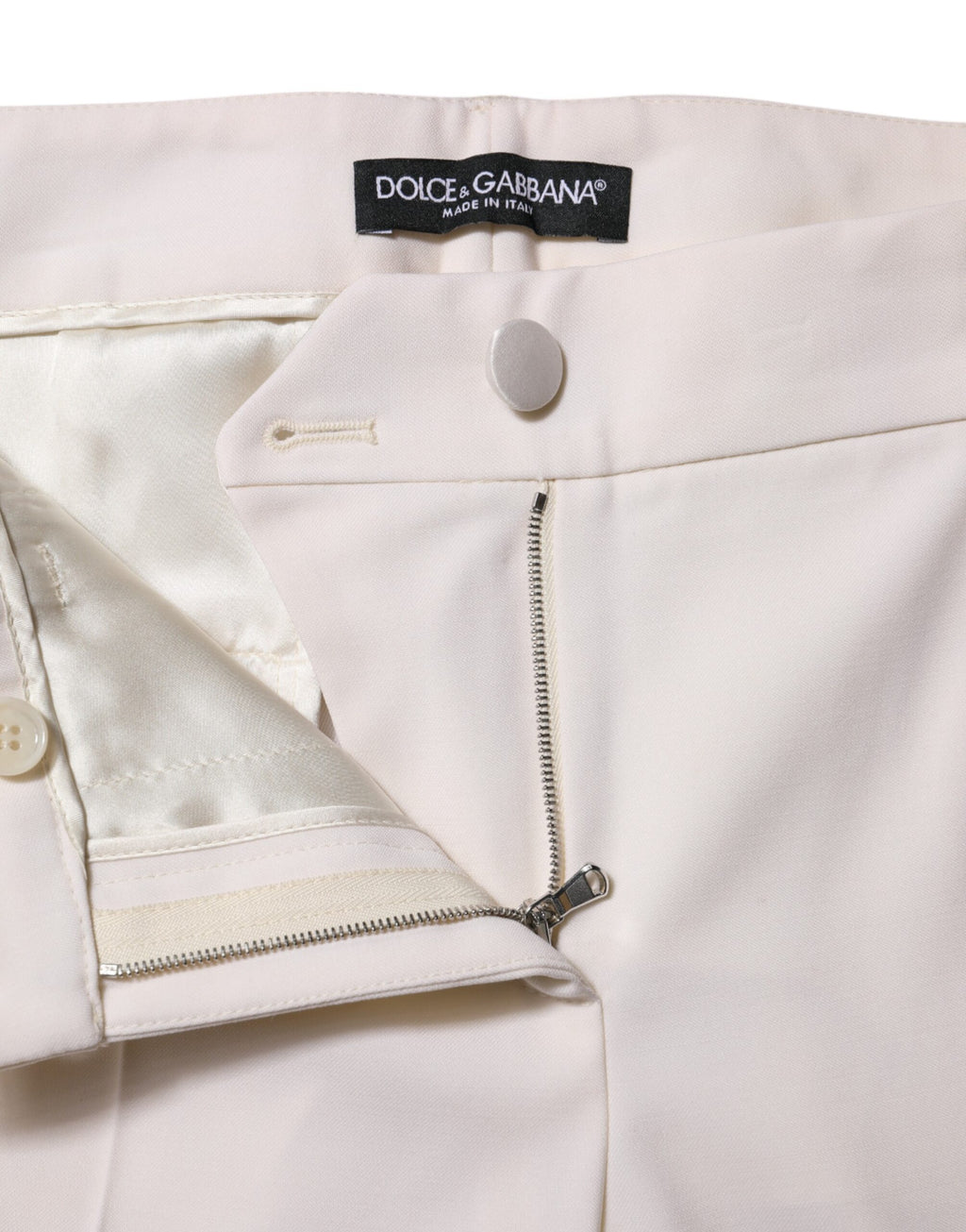 Pantalon blanc en laine Dolce & Gabbana, coupe tapered, taille moyenne, pantalon élégant pour femme.