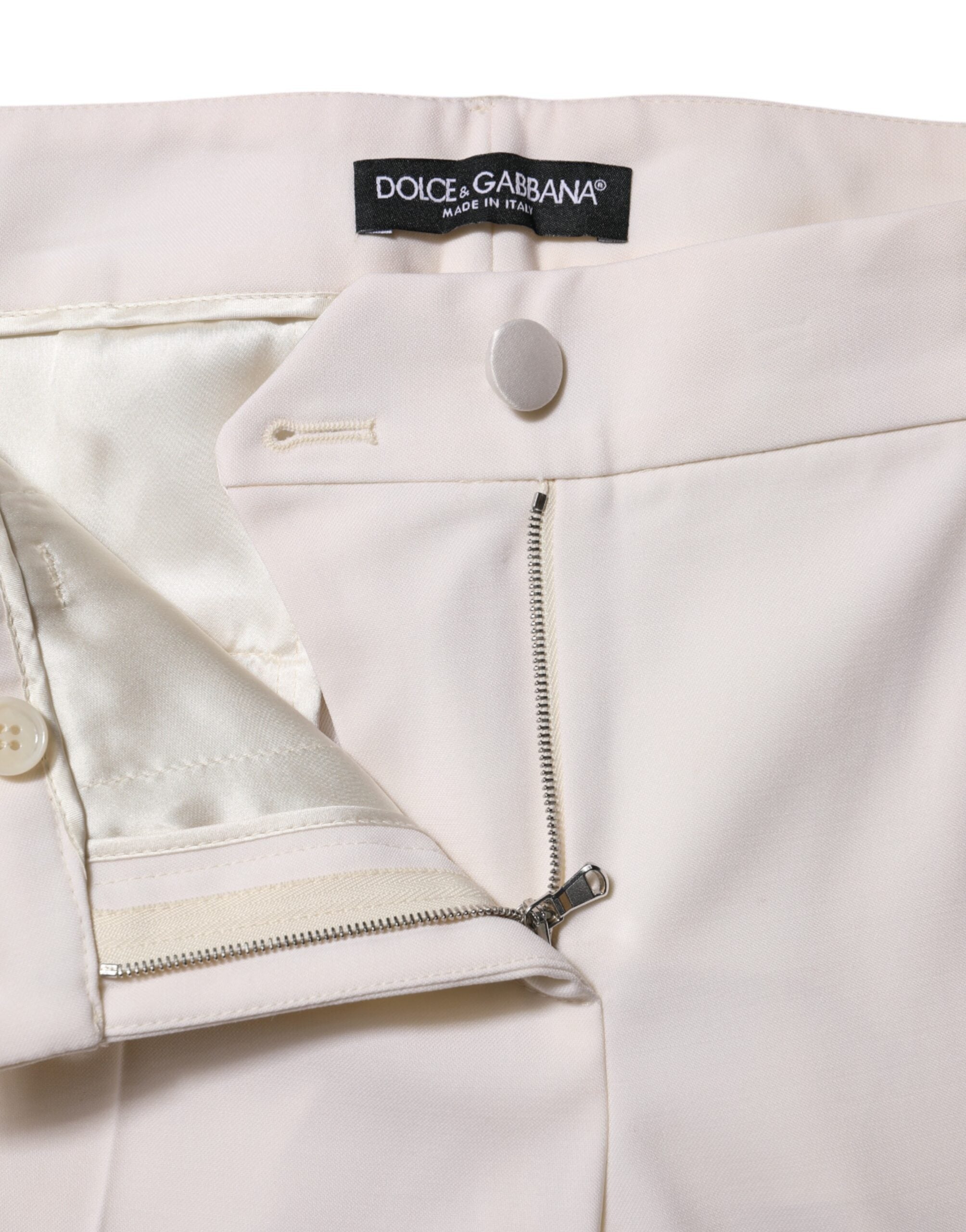 Pantalon blanc en laine Dolce & Gabbana, coupe tapered, taille moyenne, pantalon élégant pour femme.