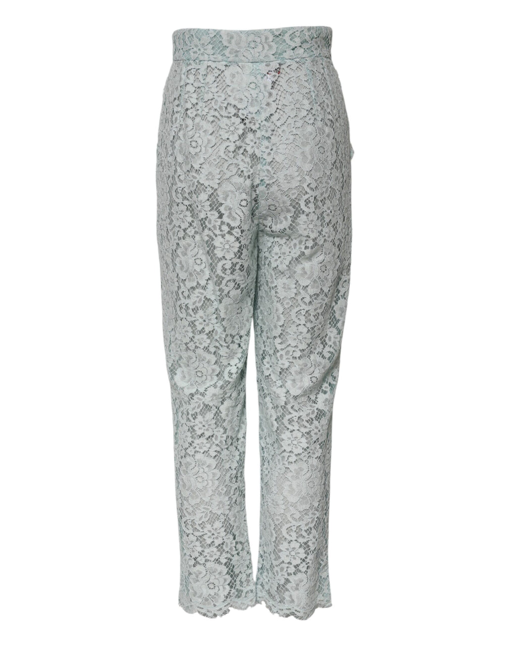 Pantalons Dolce & Gabbana en coton vert menthe avec broderie florale en dentelle, style élégant et léger pour femme.